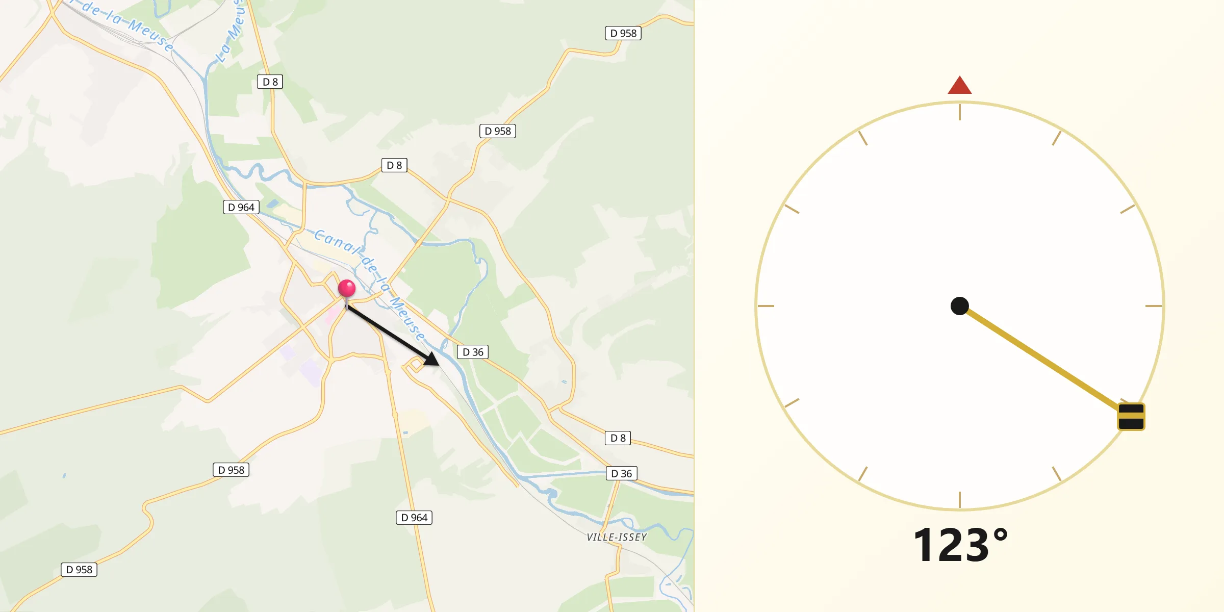Direction vers la Qibla depuis Commercy