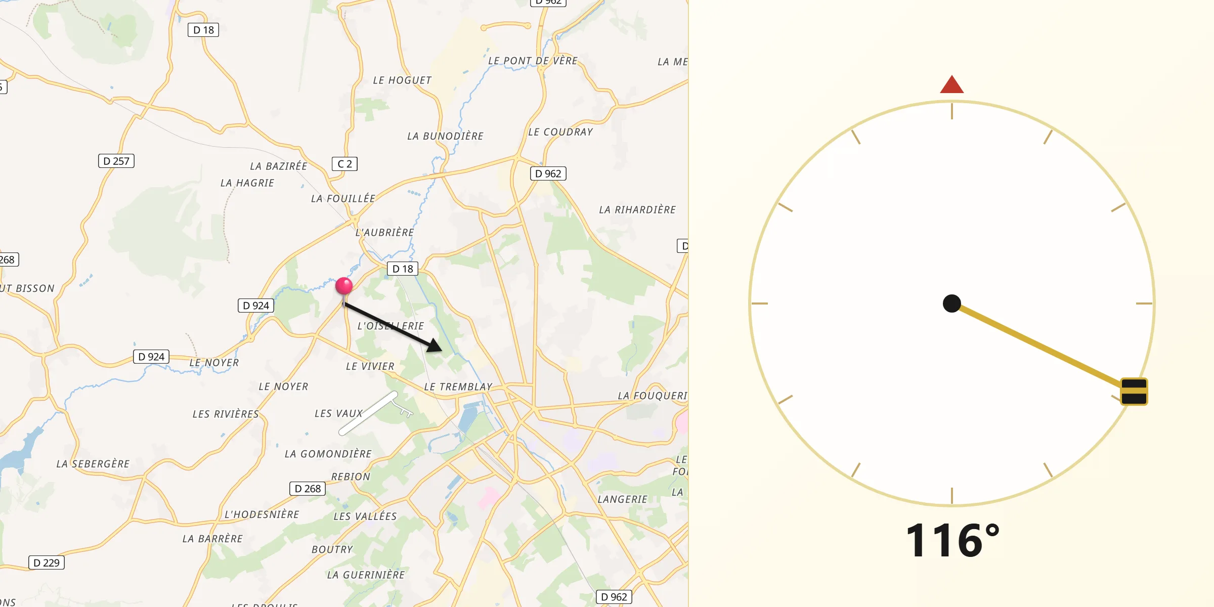 Direction vers la Qibla depuis La Lande-Patry