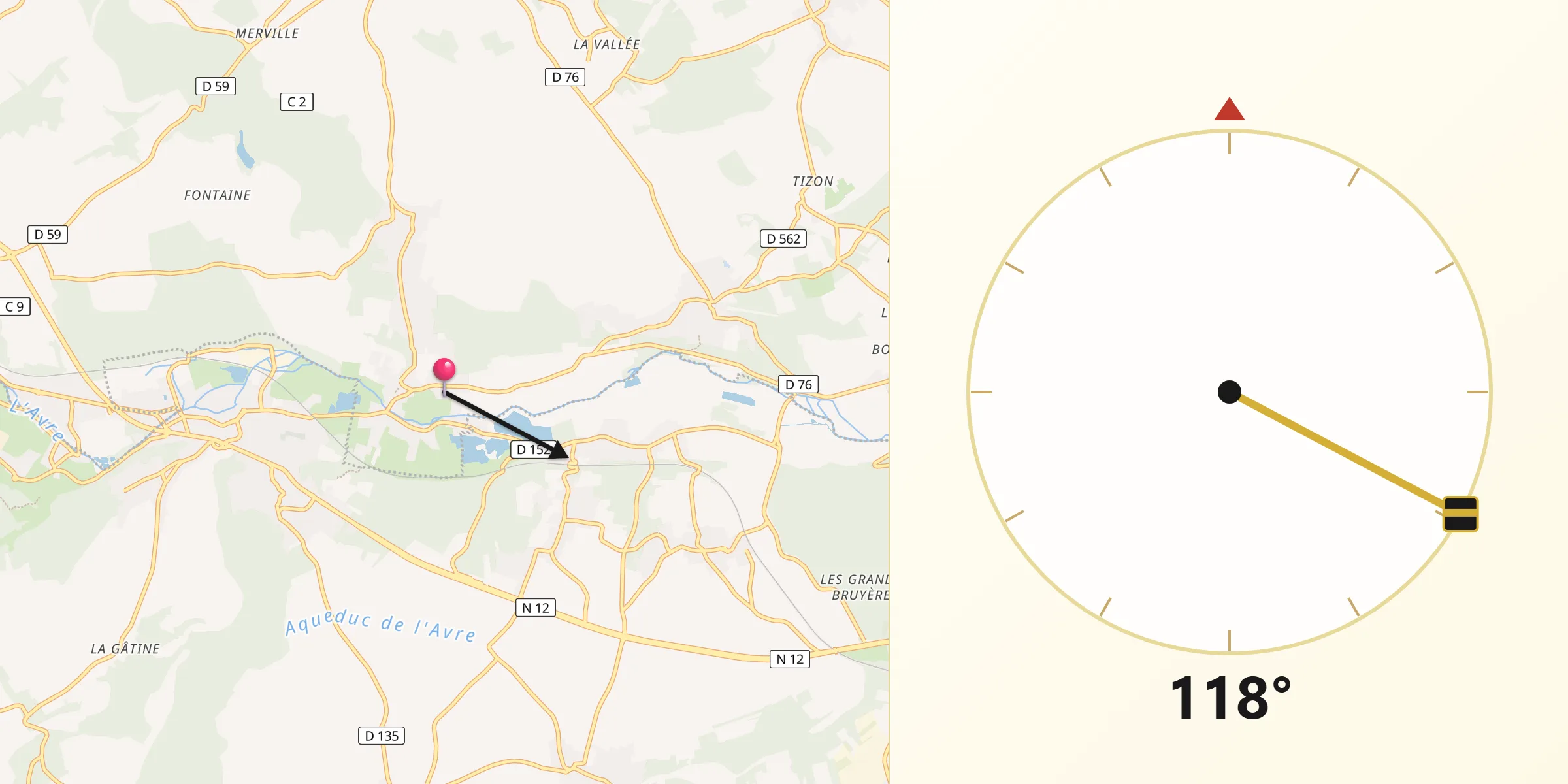 Direction vers la Qibla depuis Saint-Germain-sur-Avre