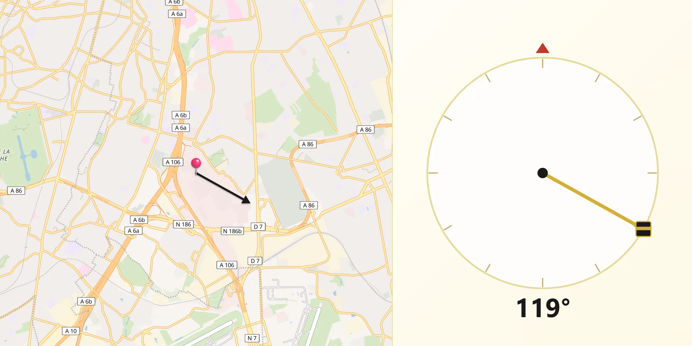 Direction vers la Qibla depuis Chevilly-Larue