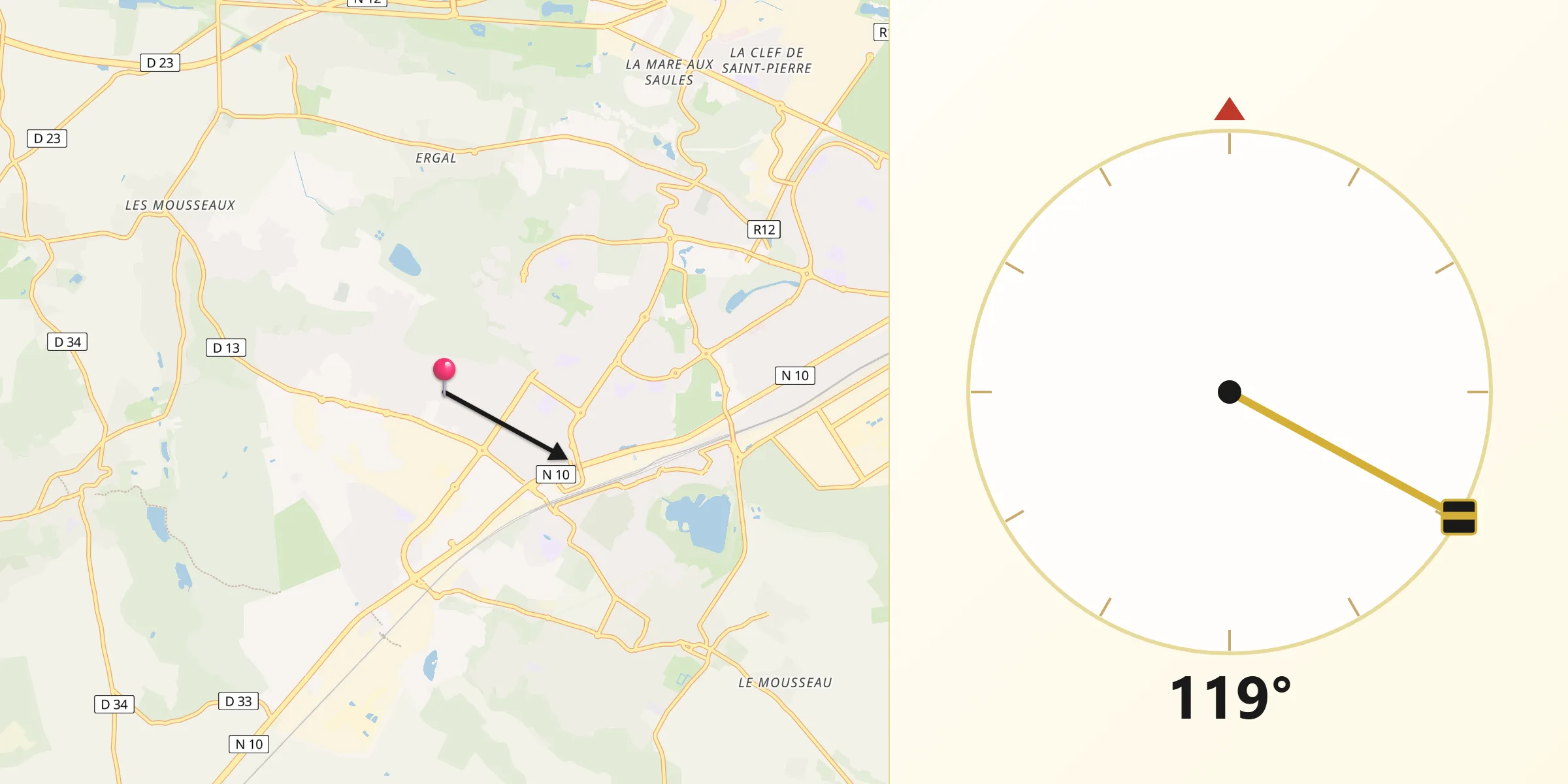 Direction vers la Qibla depuis Maurepas