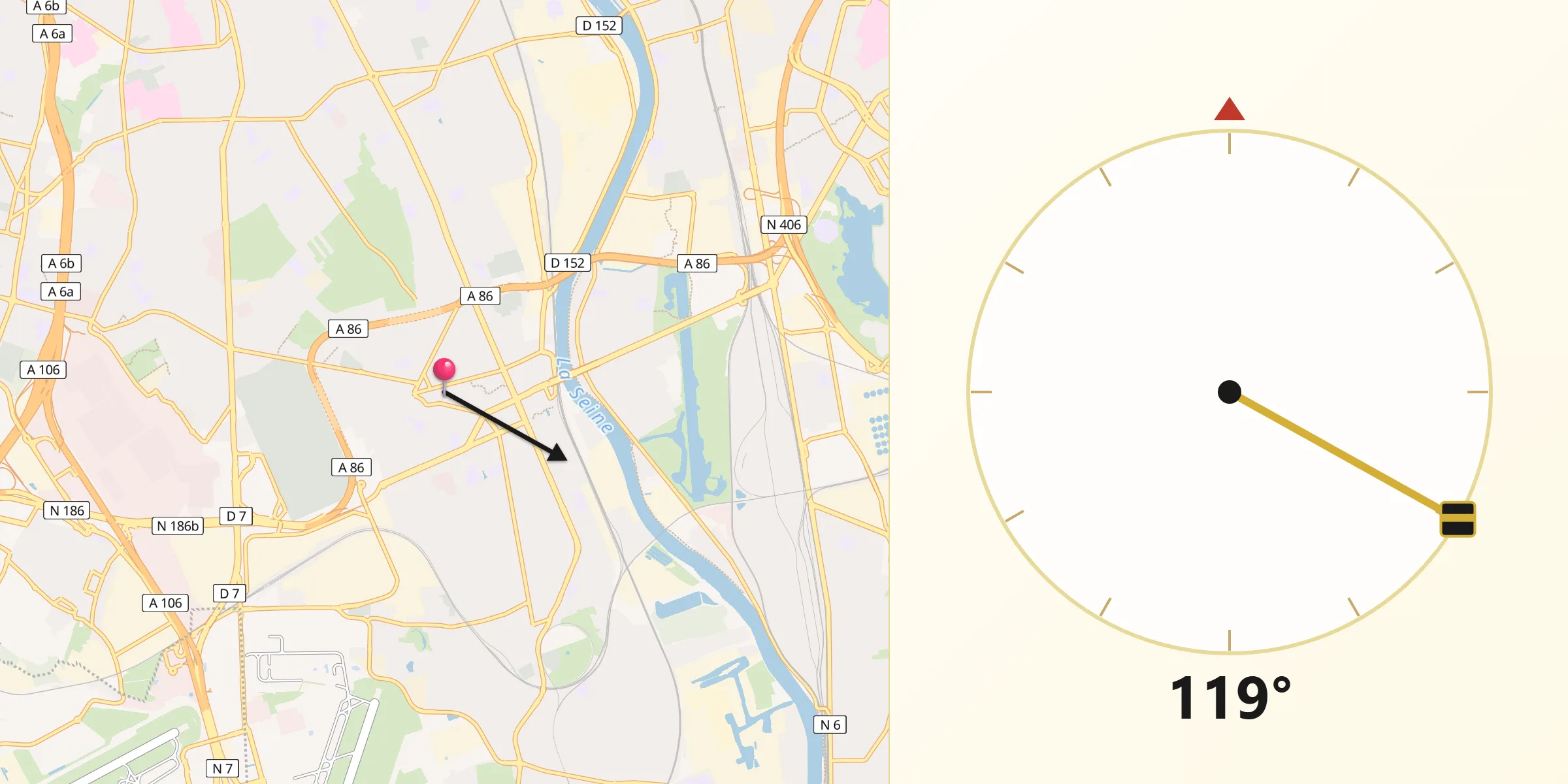 Direction vers la Qibla depuis Thiais