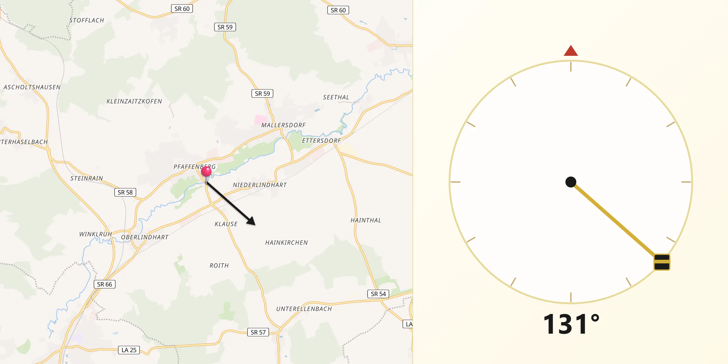 Qibla-Richtung von Mallersdorf-Pfaffenberg