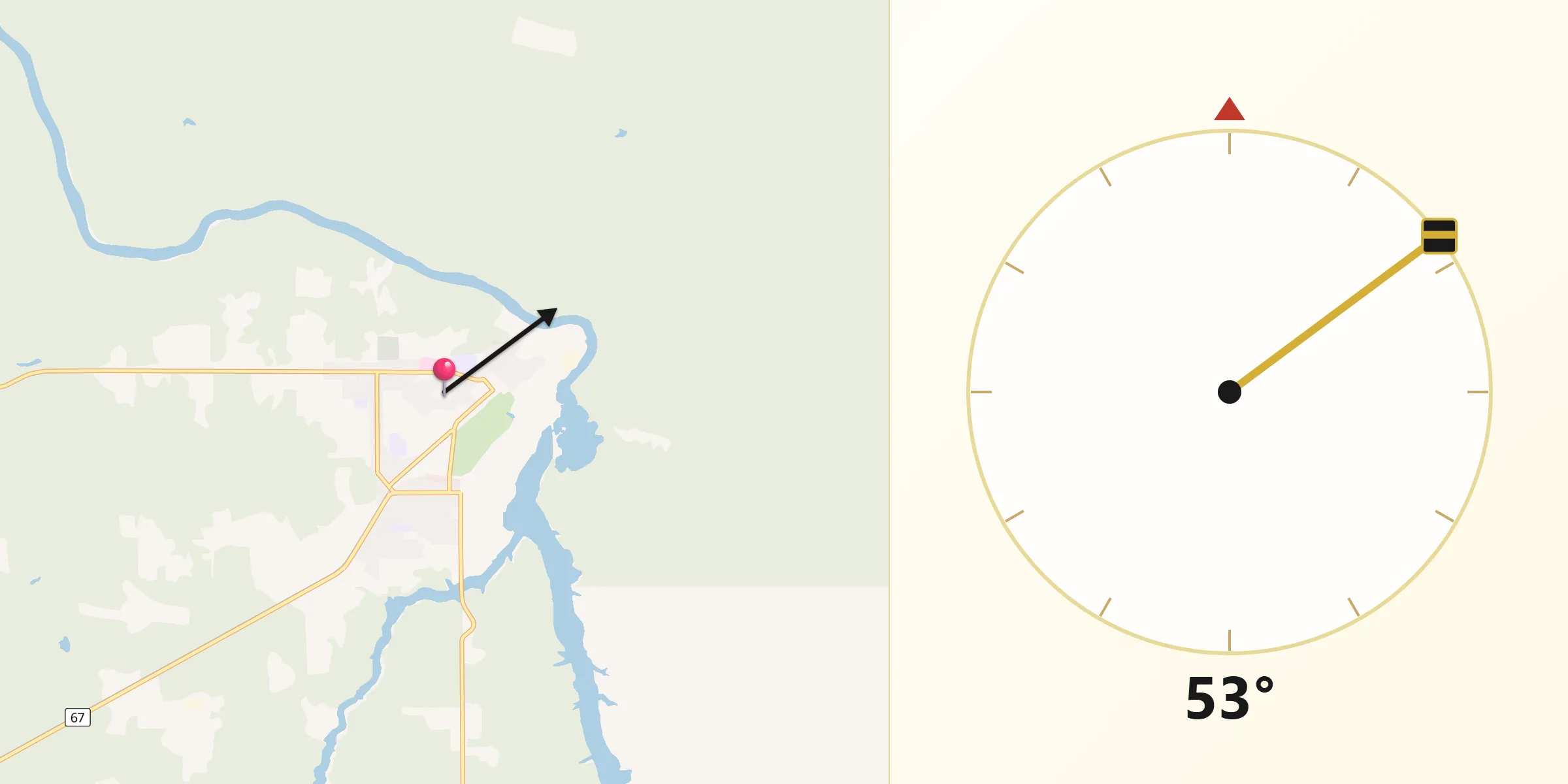 Qibla Direction from Iroquois Falls