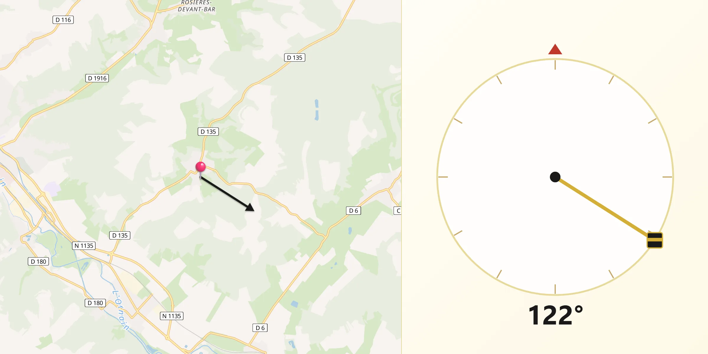 Direction vers la Qibla depuis Culey
