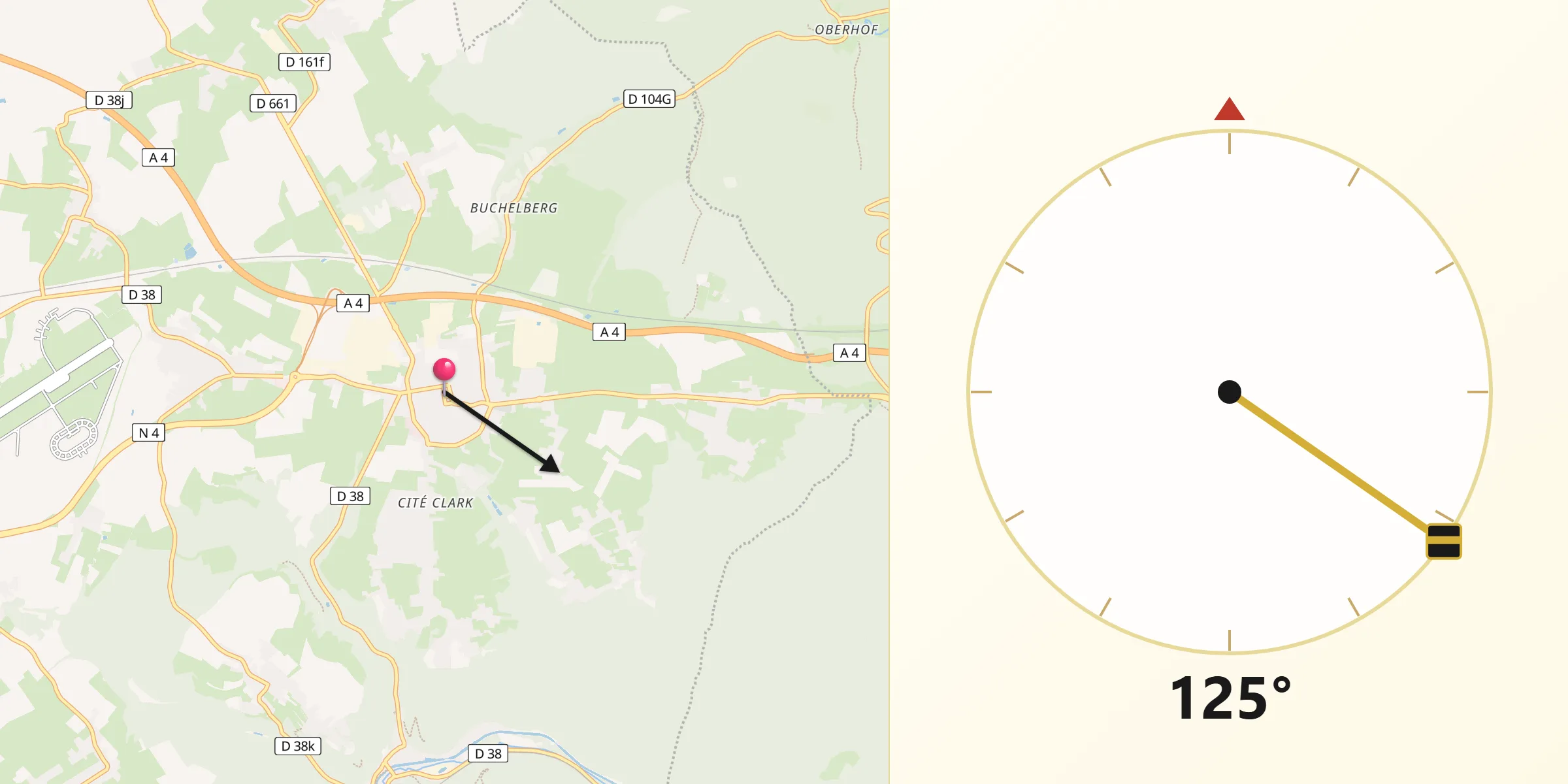 Direction vers la Qibla depuis Phalsbourg