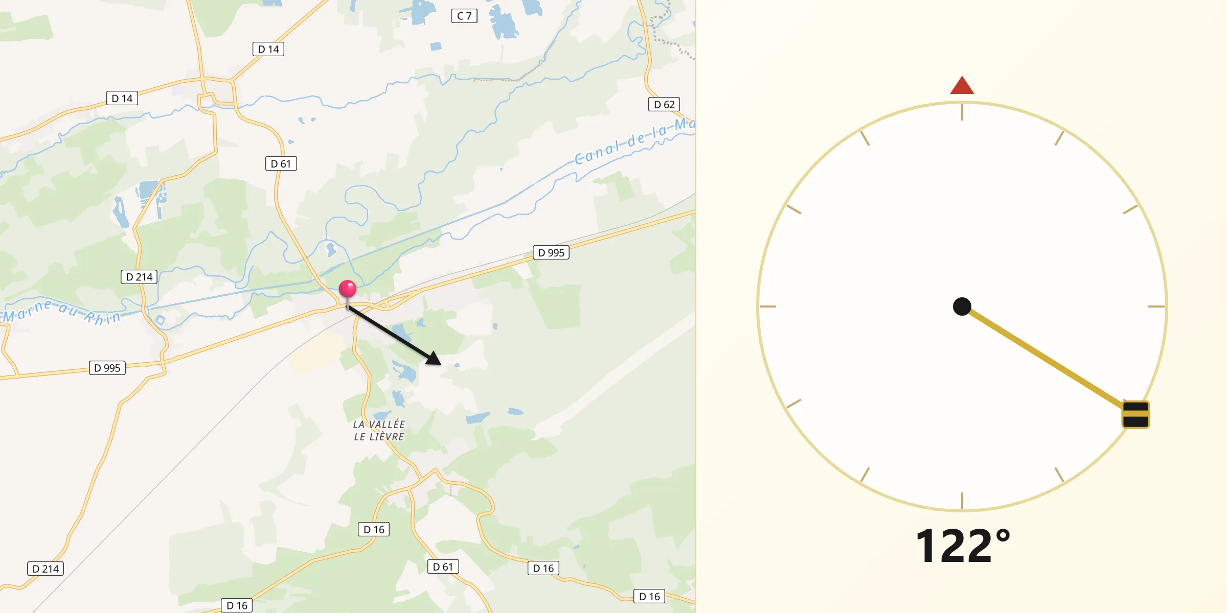 Direction vers la Qibla depuis Pargny-sur-Saulx