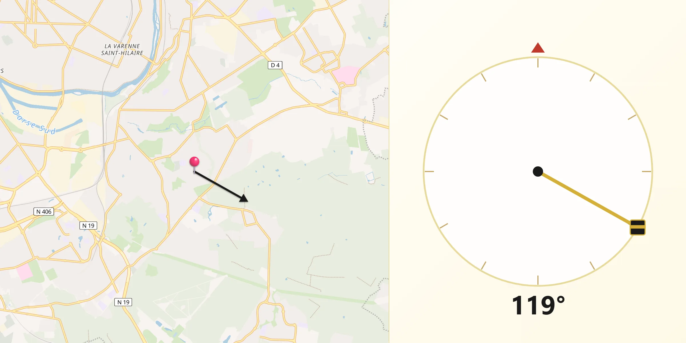 Direction vers la Qibla depuis Sucy-en-Brie