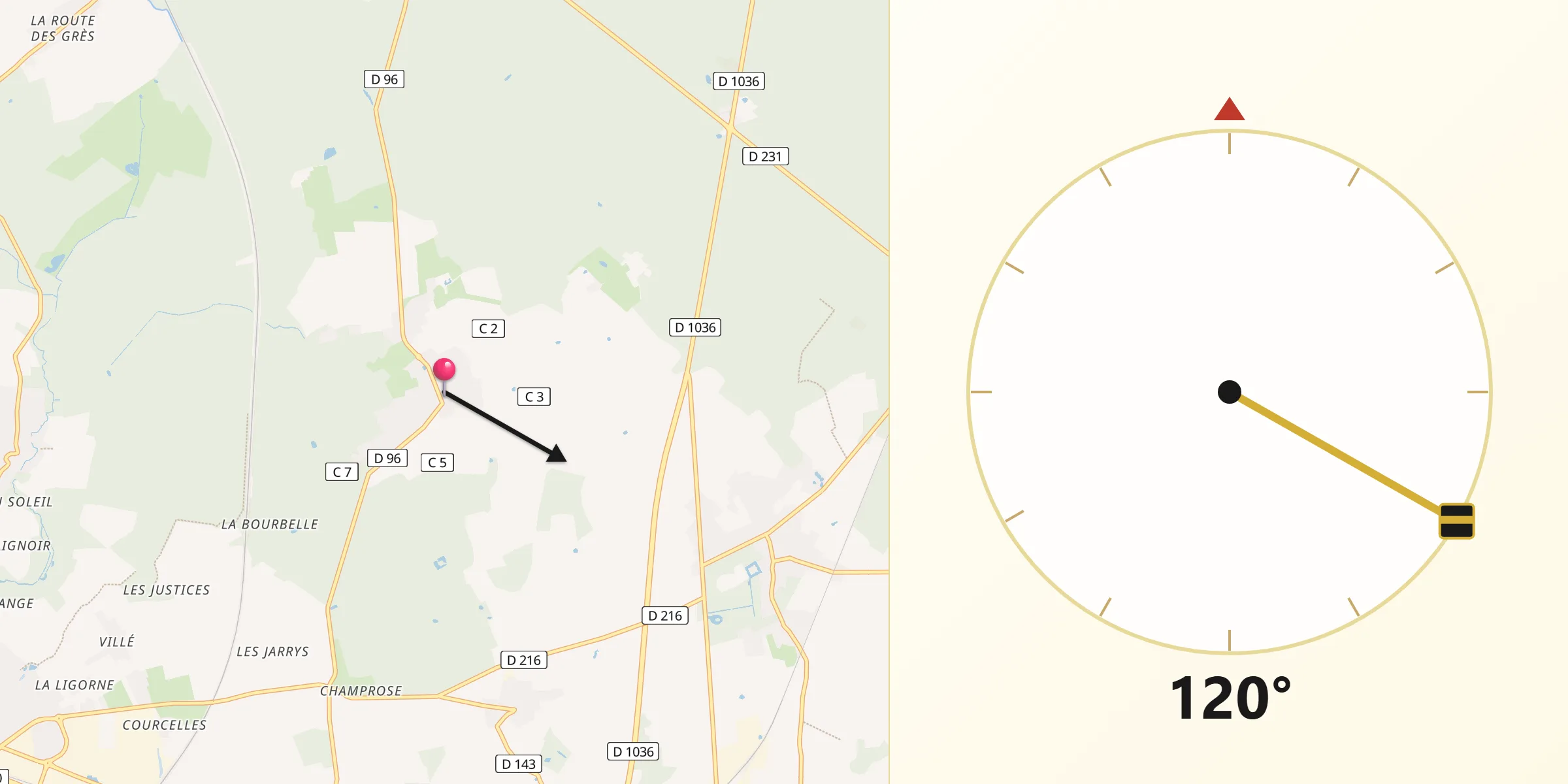 Direction vers la Qibla depuis Neufmoutiers-en-Brie