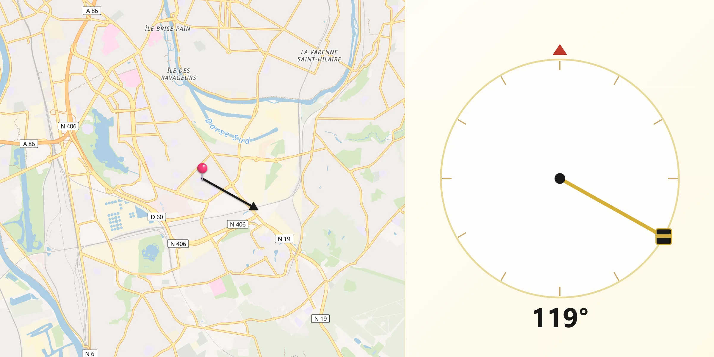 Direction vers la Qibla depuis Bonneuil-sur-Marne