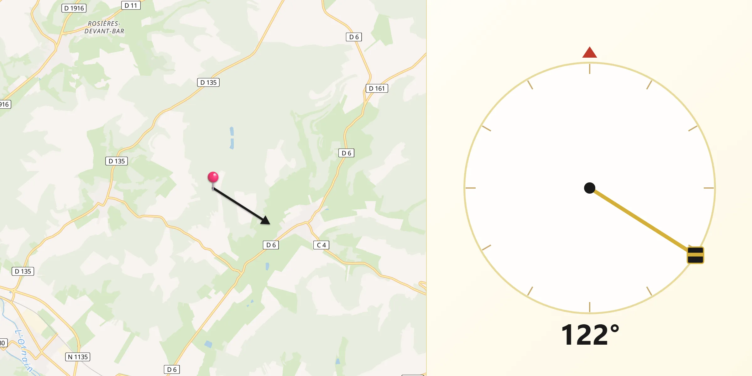 Direction vers la Qibla depuis Loisey