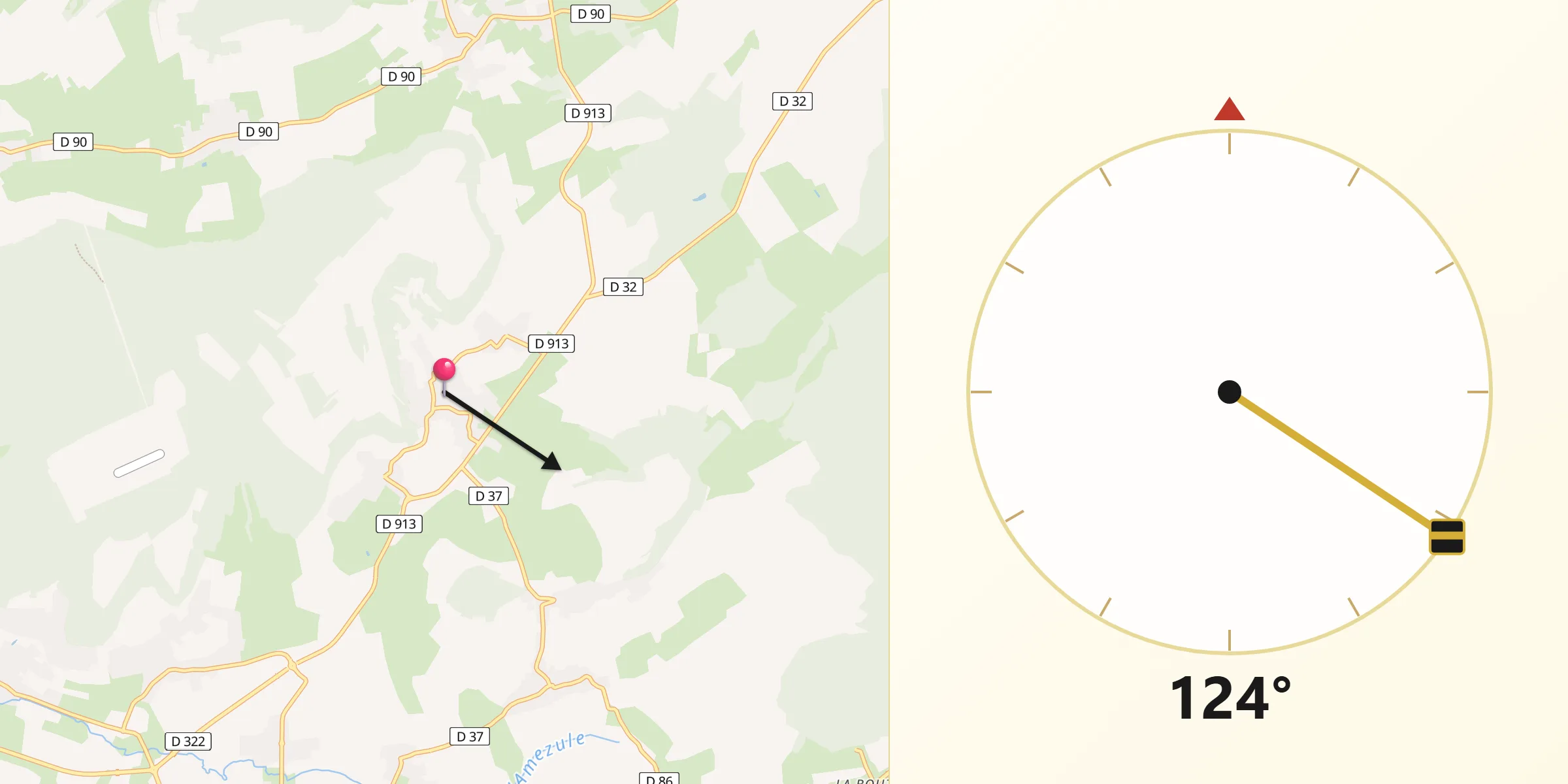 Direction vers la Qibla depuis Bouxières-aux-Chênes