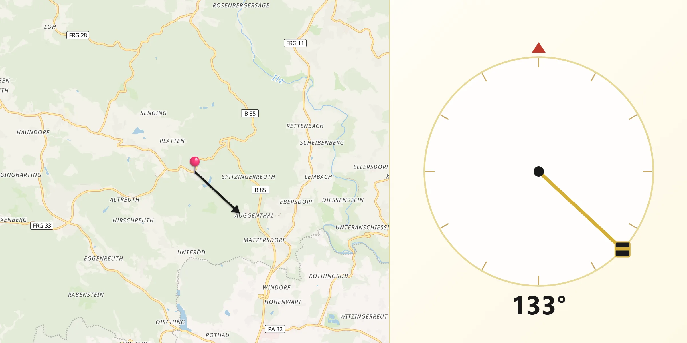 Qibla-Richtung von Saldenburg