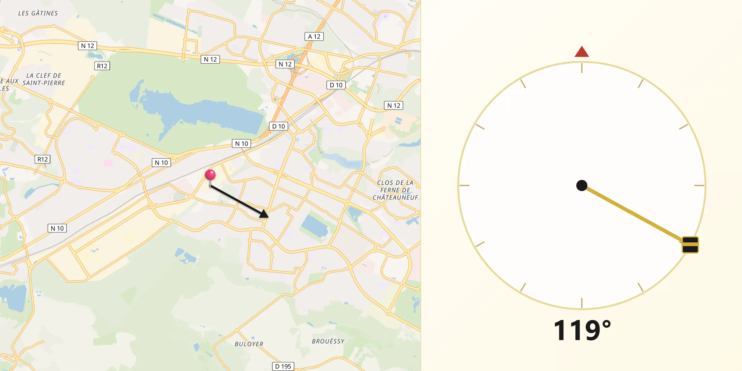 Direction vers la Qibla depuis Trappes