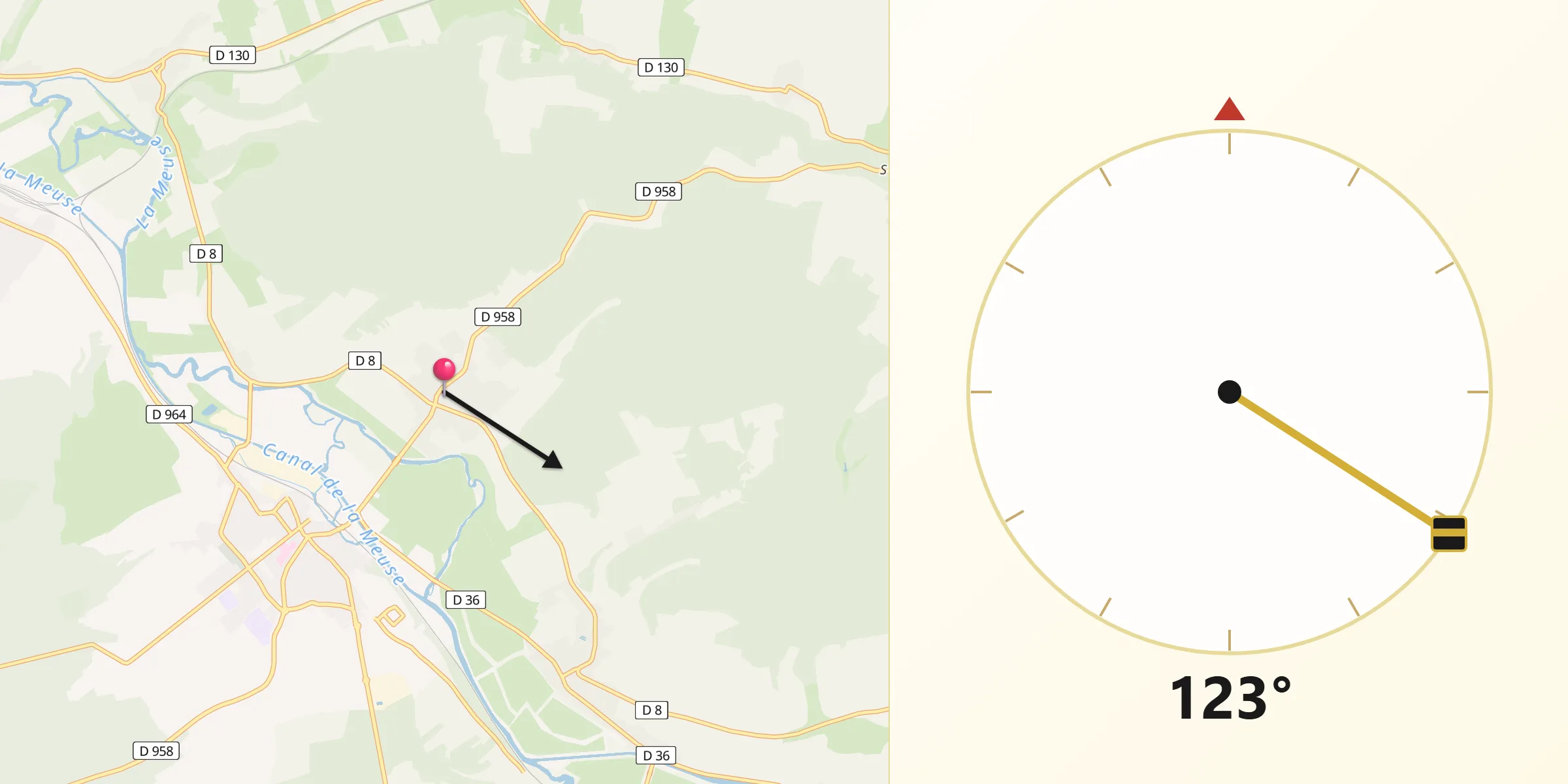 Direction vers la Qibla depuis Vignot
