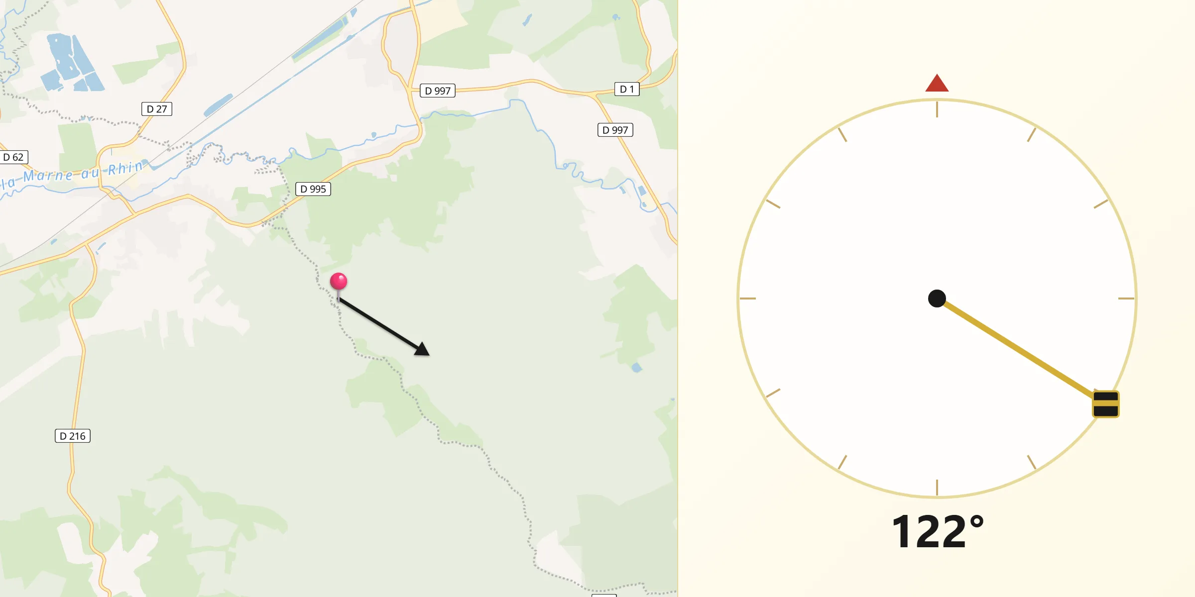 Direction vers la Qibla depuis Mogneville