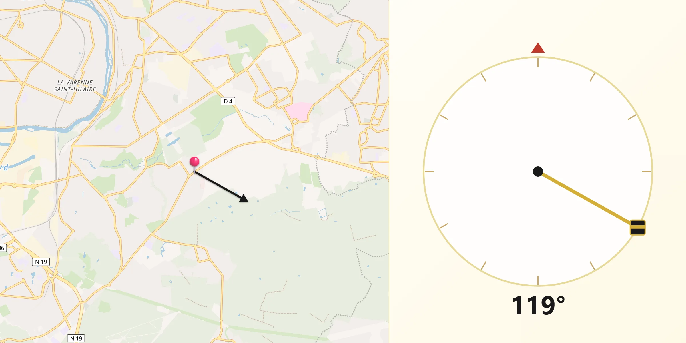 Direction vers la Qibla depuis Noiseau