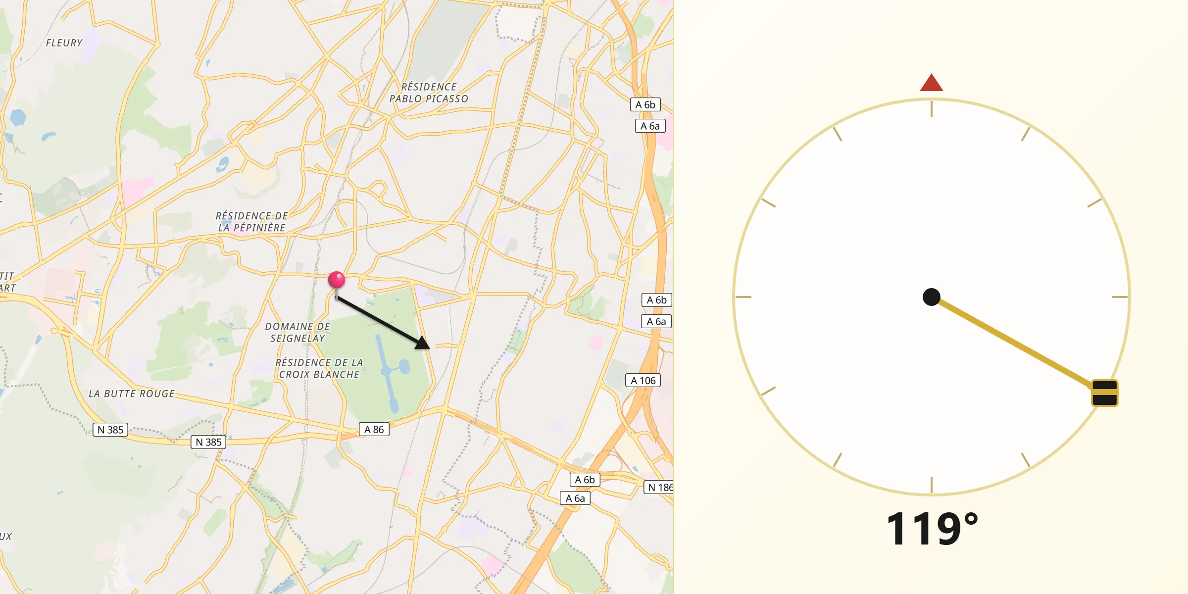 Direction vers la Qibla depuis Sceaux