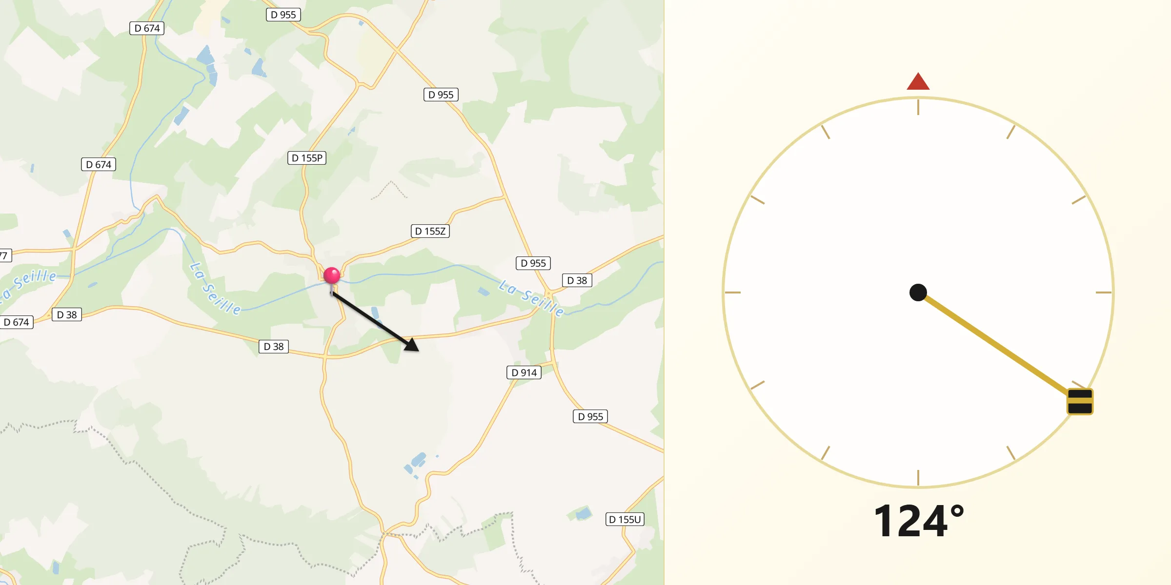 Direction vers la Qibla depuis Vic-sur-Seille