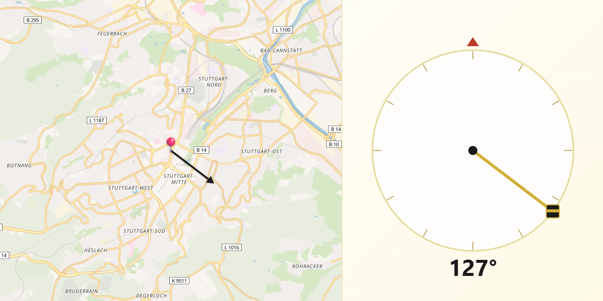 Qibla Richting vanaf Stuttgart
