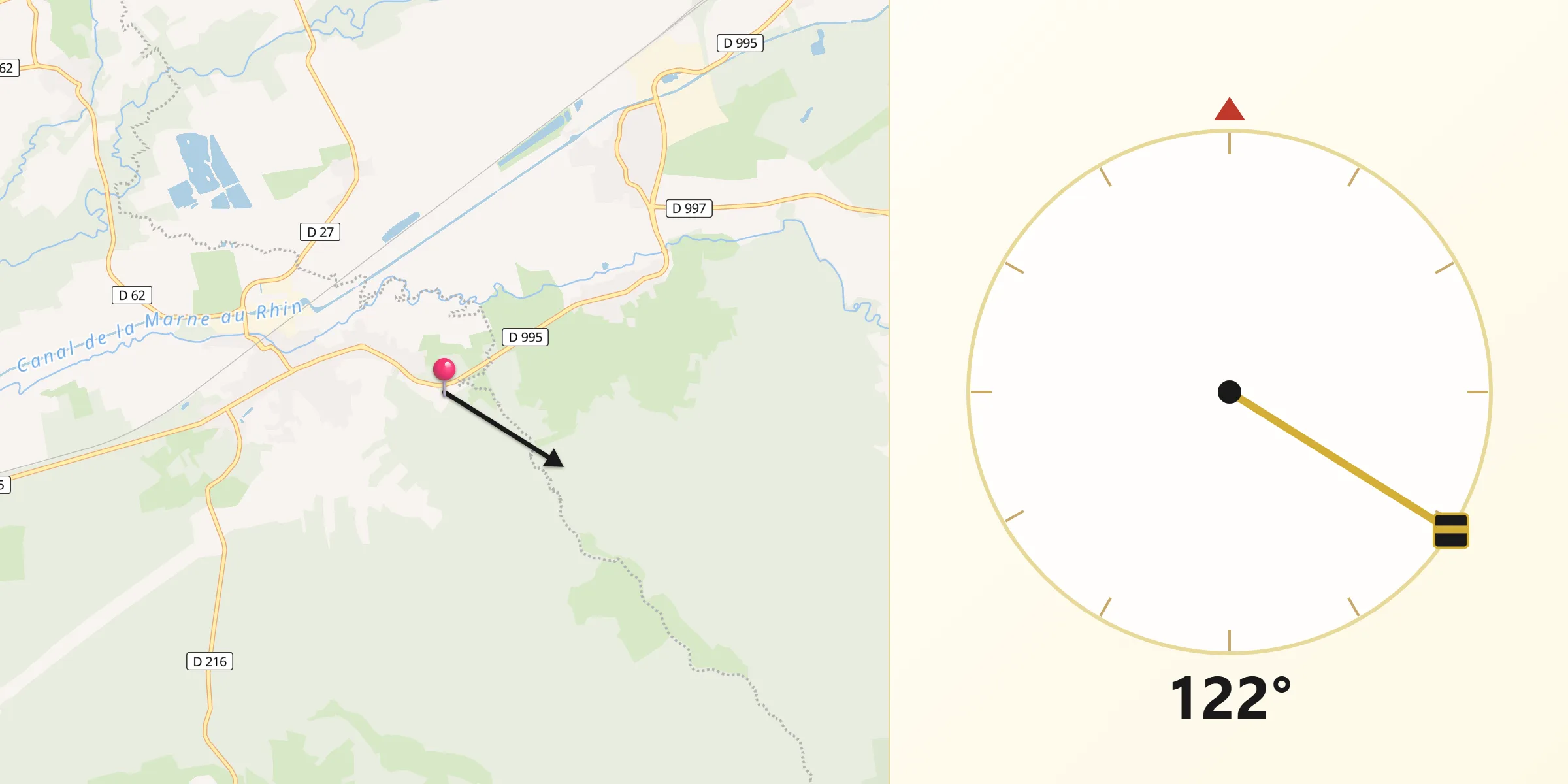 Direction vers la Qibla depuis Andernay