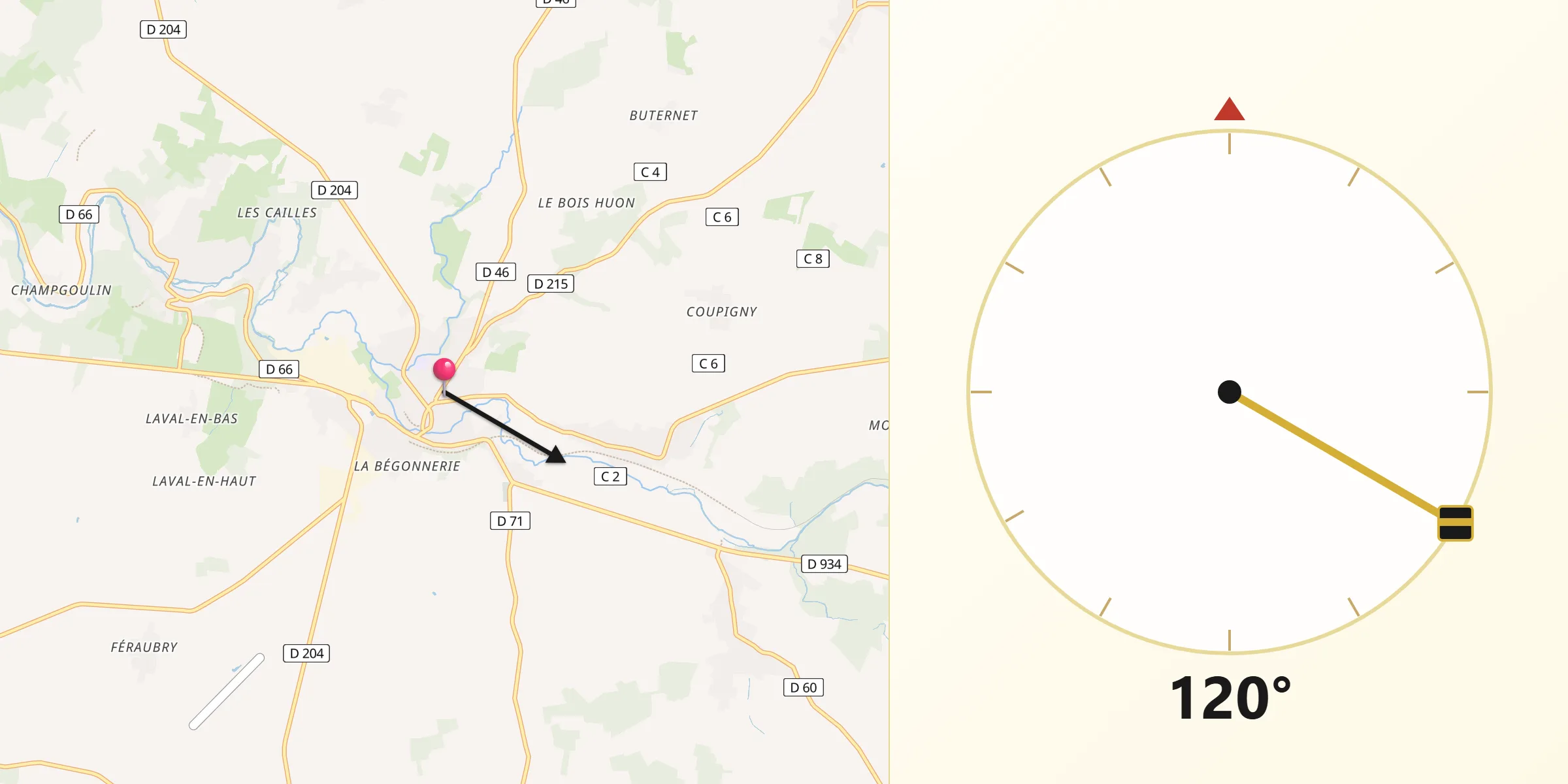 Direction vers la Qibla depuis La Ferté-Gaucher