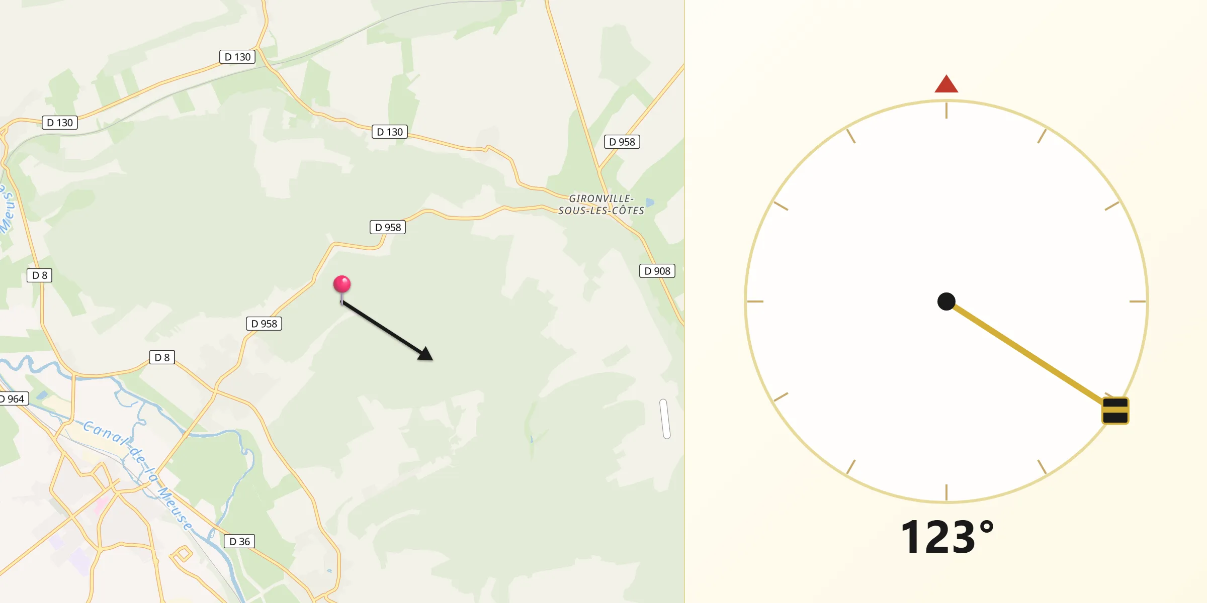 Direction vers la Qibla depuis Geville