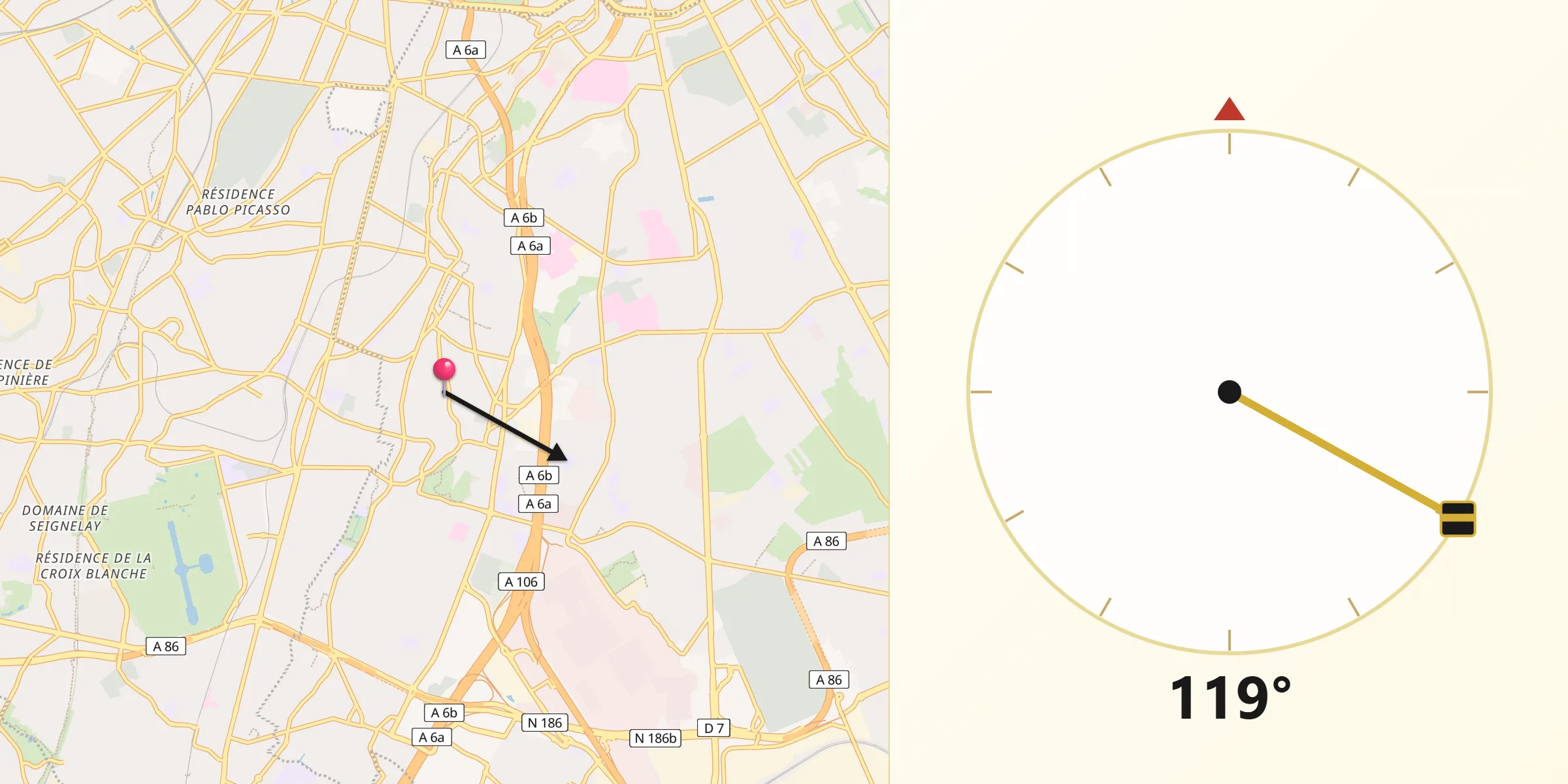 Direction vers la Qibla depuis L'Haÿ-les-Roses