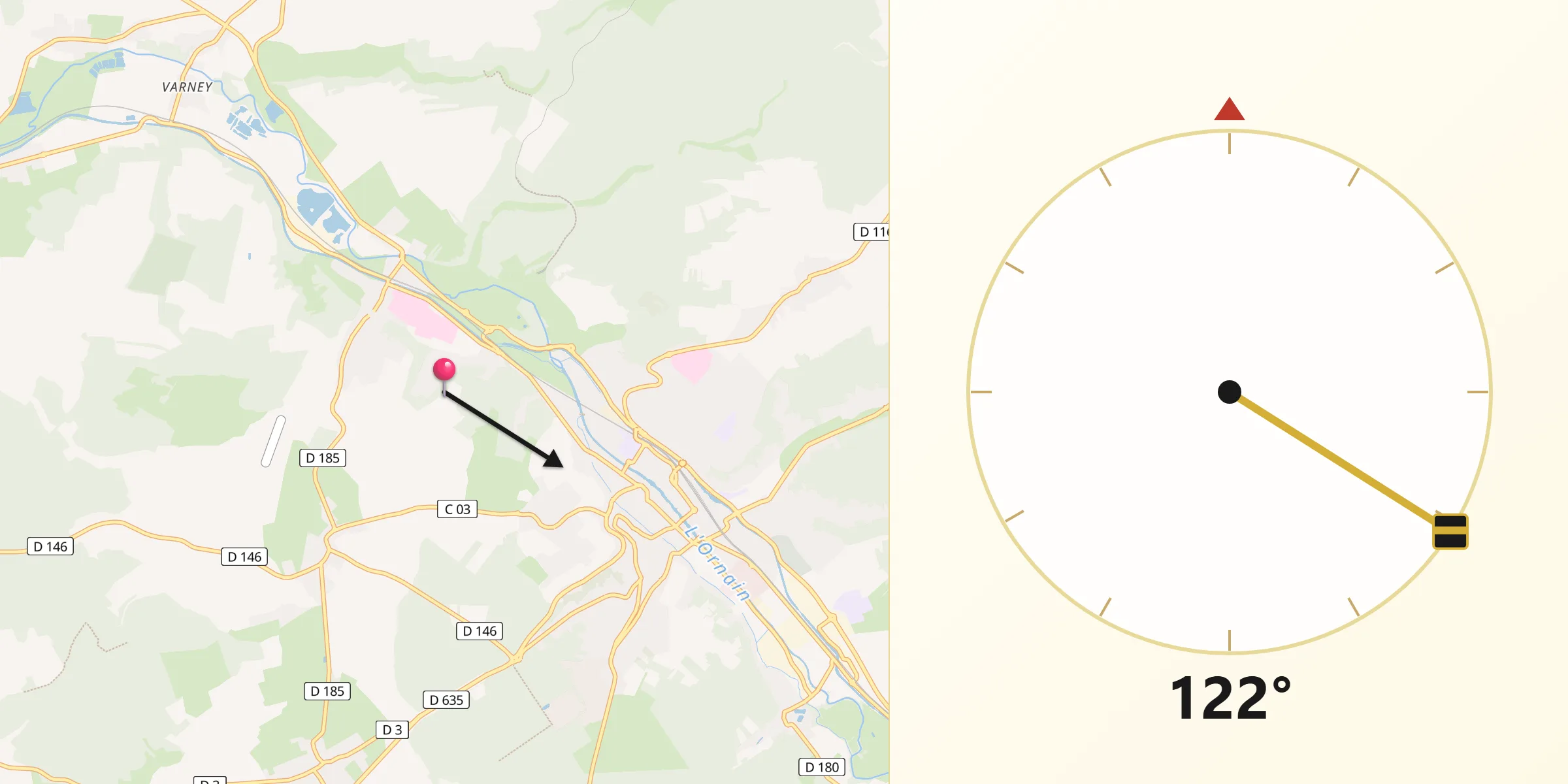 Direction vers la Qibla depuis Fains-Véel
