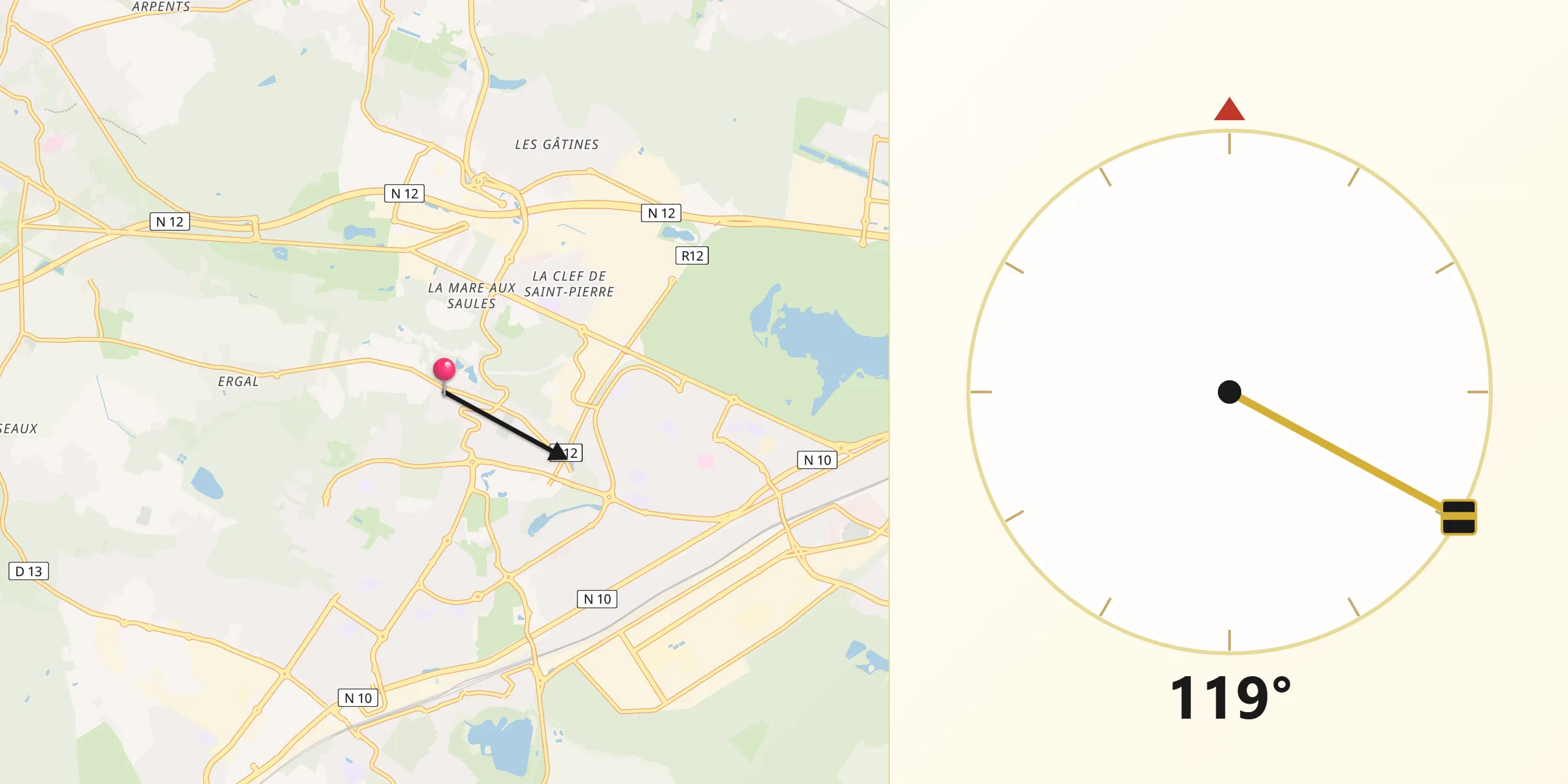 Direction vers la Qibla depuis Élancourt