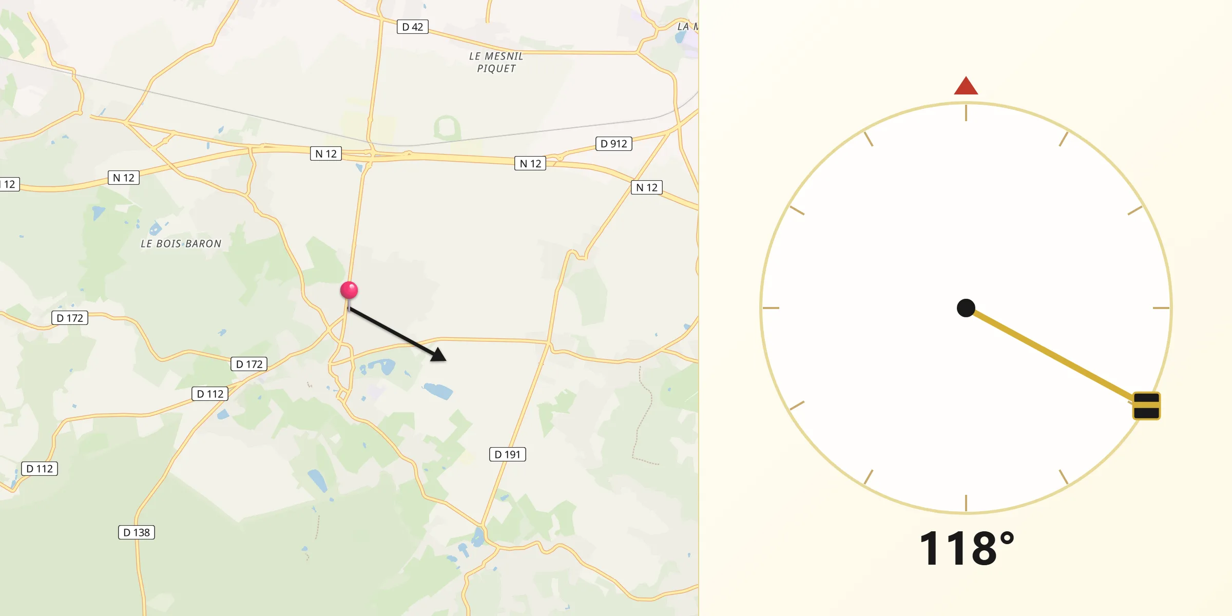 Direction vers la Qibla depuis Méré