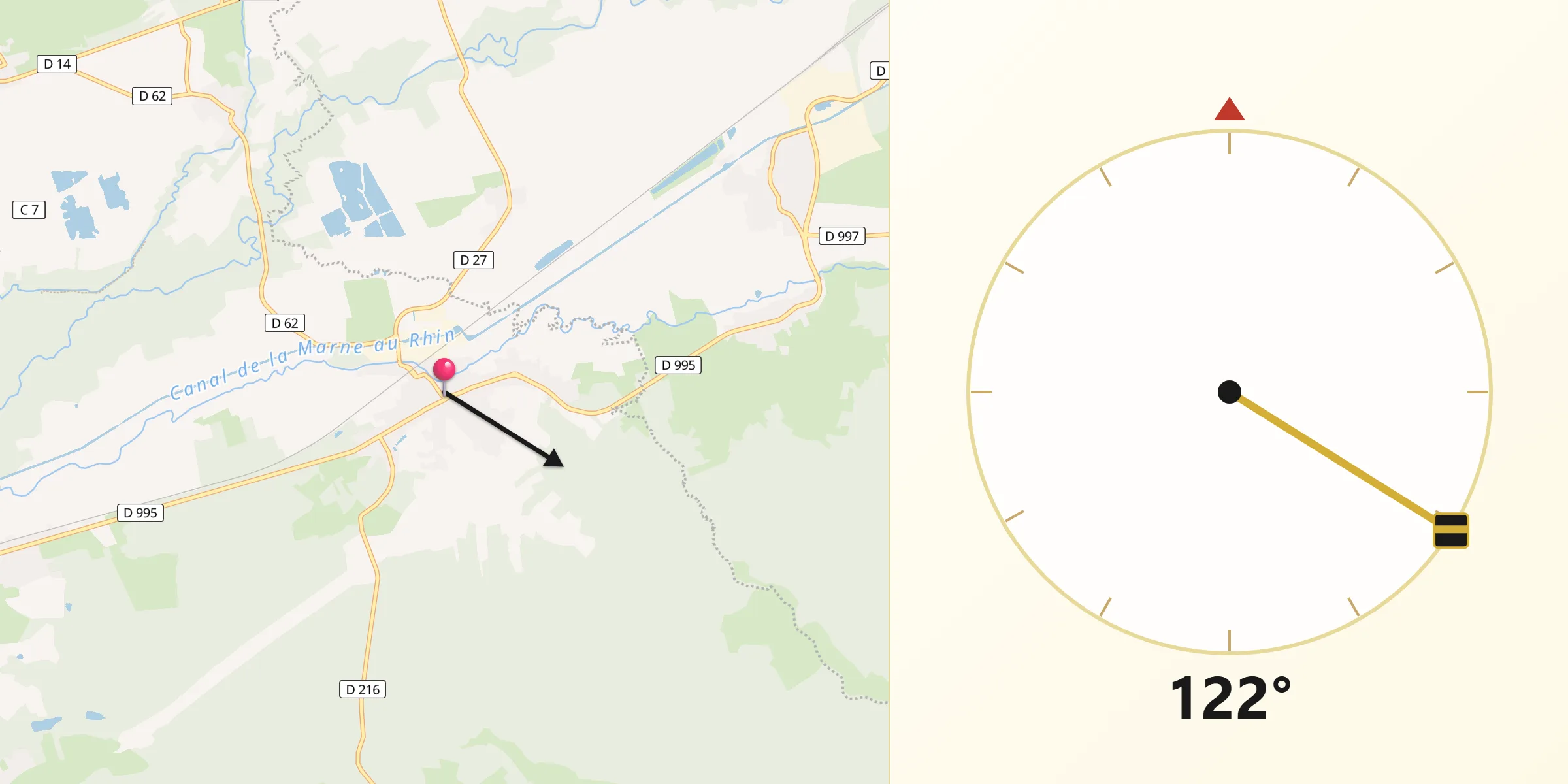 Direction vers la Qibla depuis Sermaize-les-Bains