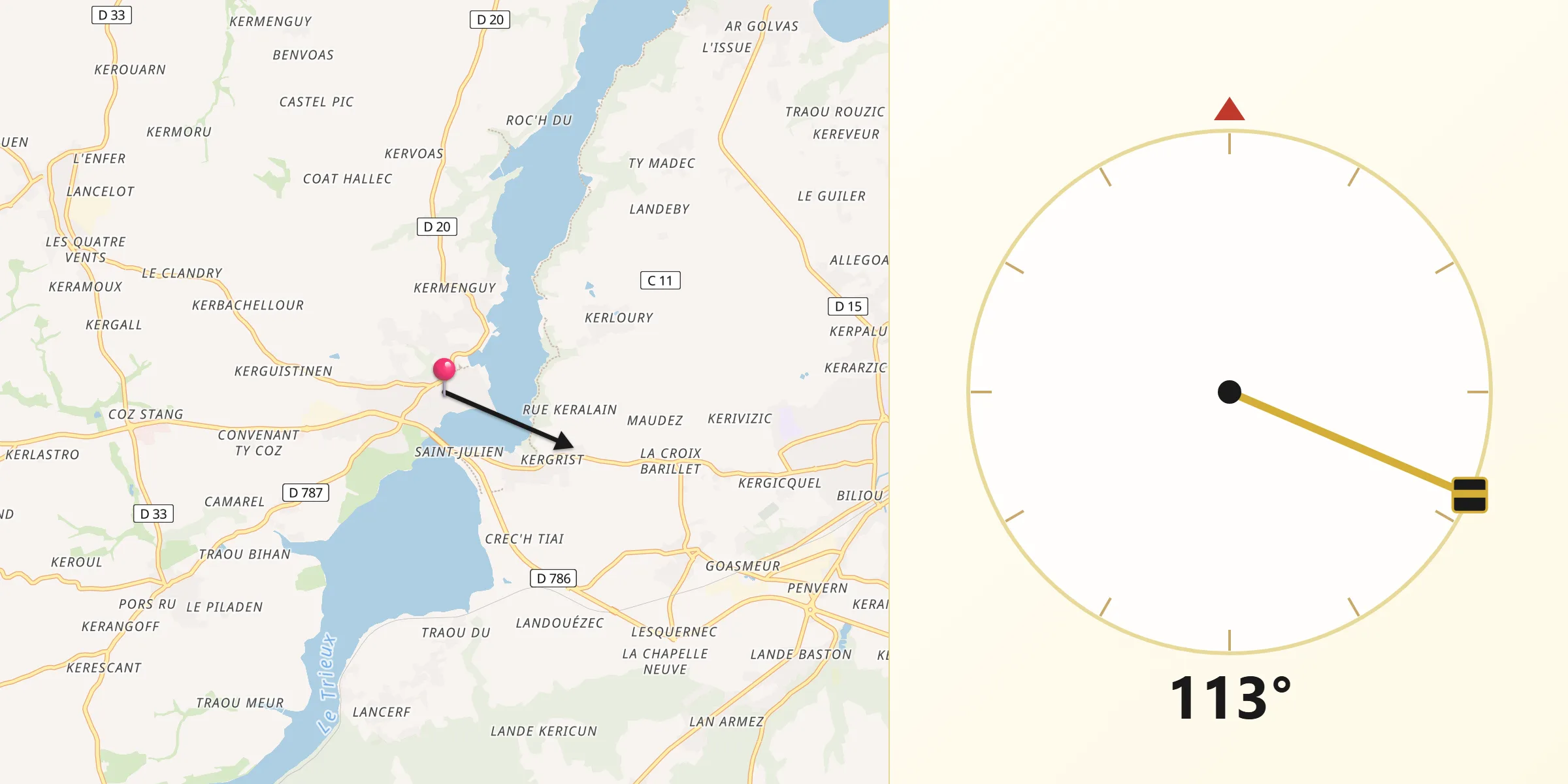 Direction vers la Qibla depuis Lézardrieux