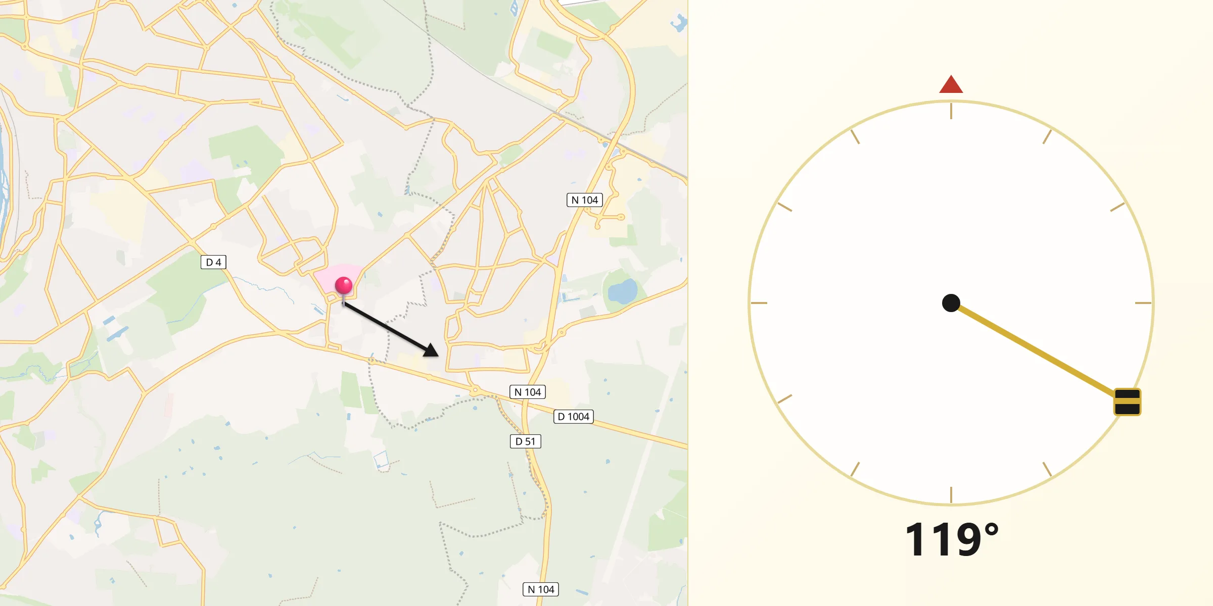 Direction vers la Qibla depuis La Queue-en-Brie