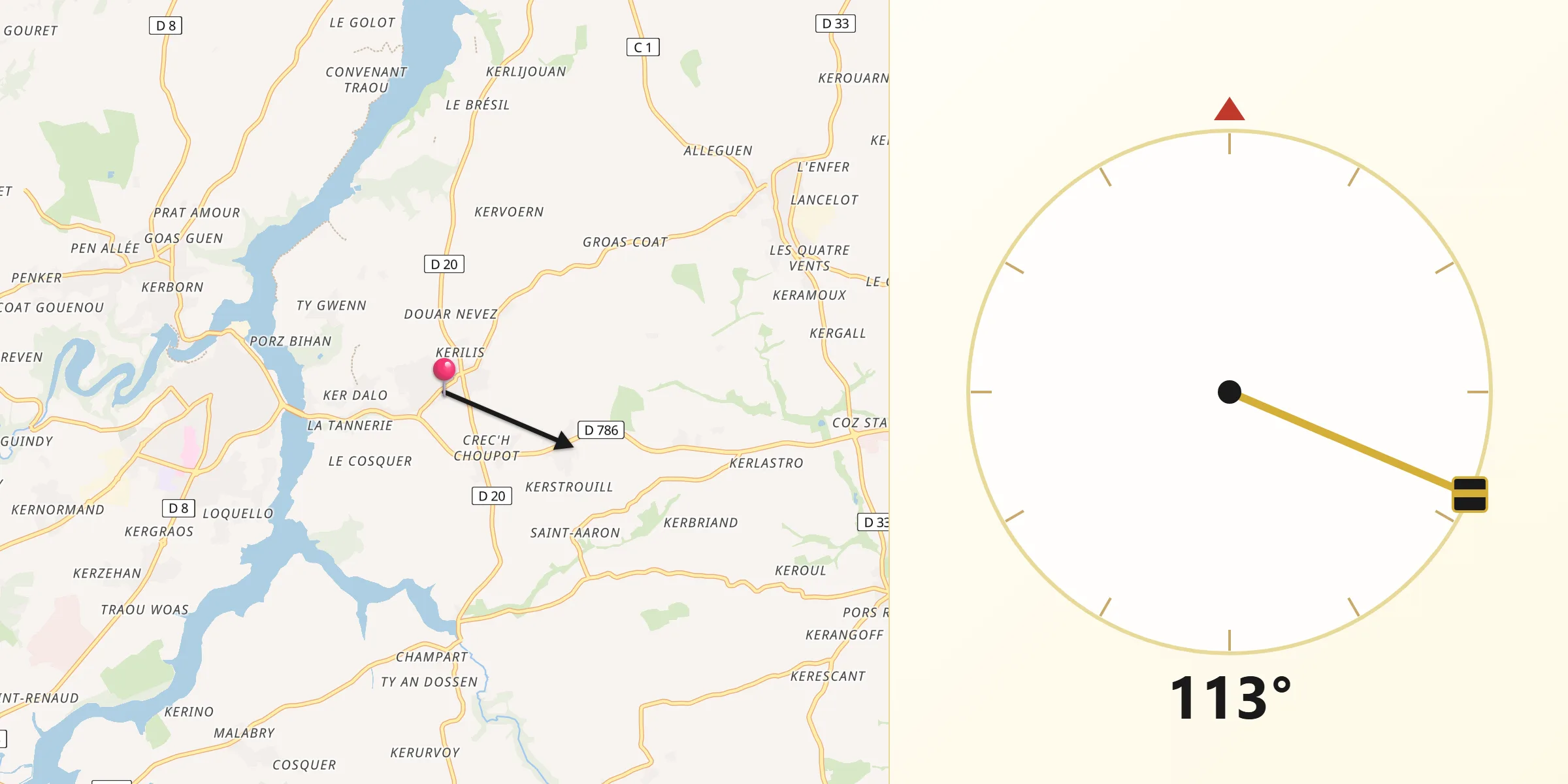 Direction vers la Qibla depuis Trédarzec
