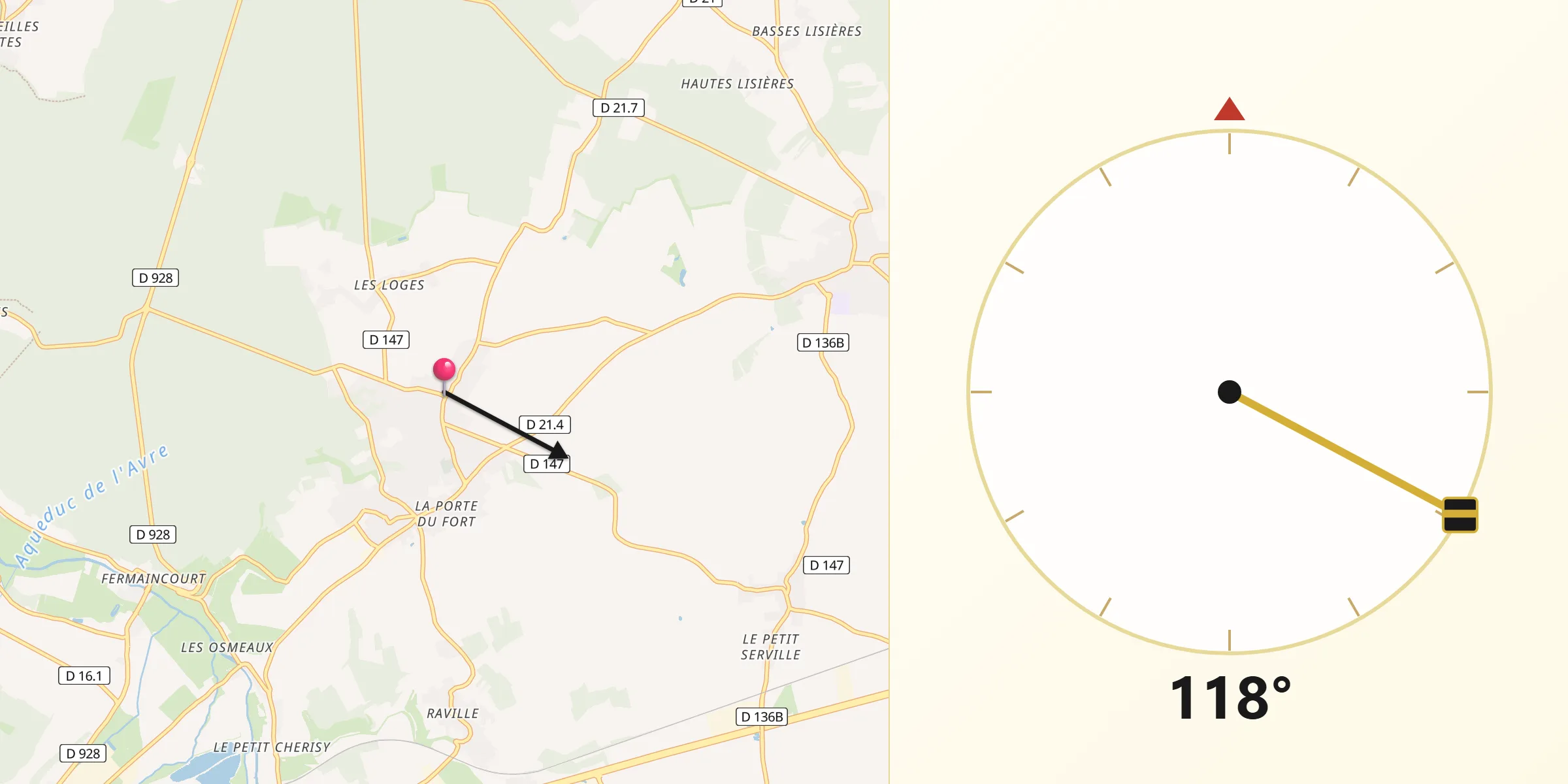 Direction vers la Qibla depuis Abondant