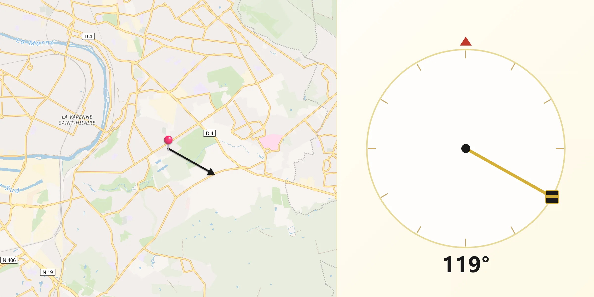 Direction vers la Qibla depuis Ormesson-sur-Marne