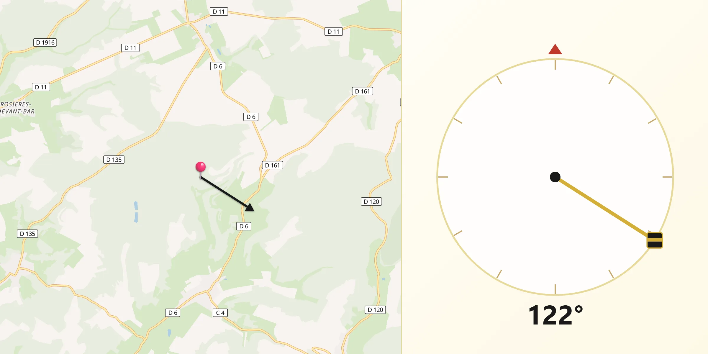 Direction vers la Qibla depuis Géry