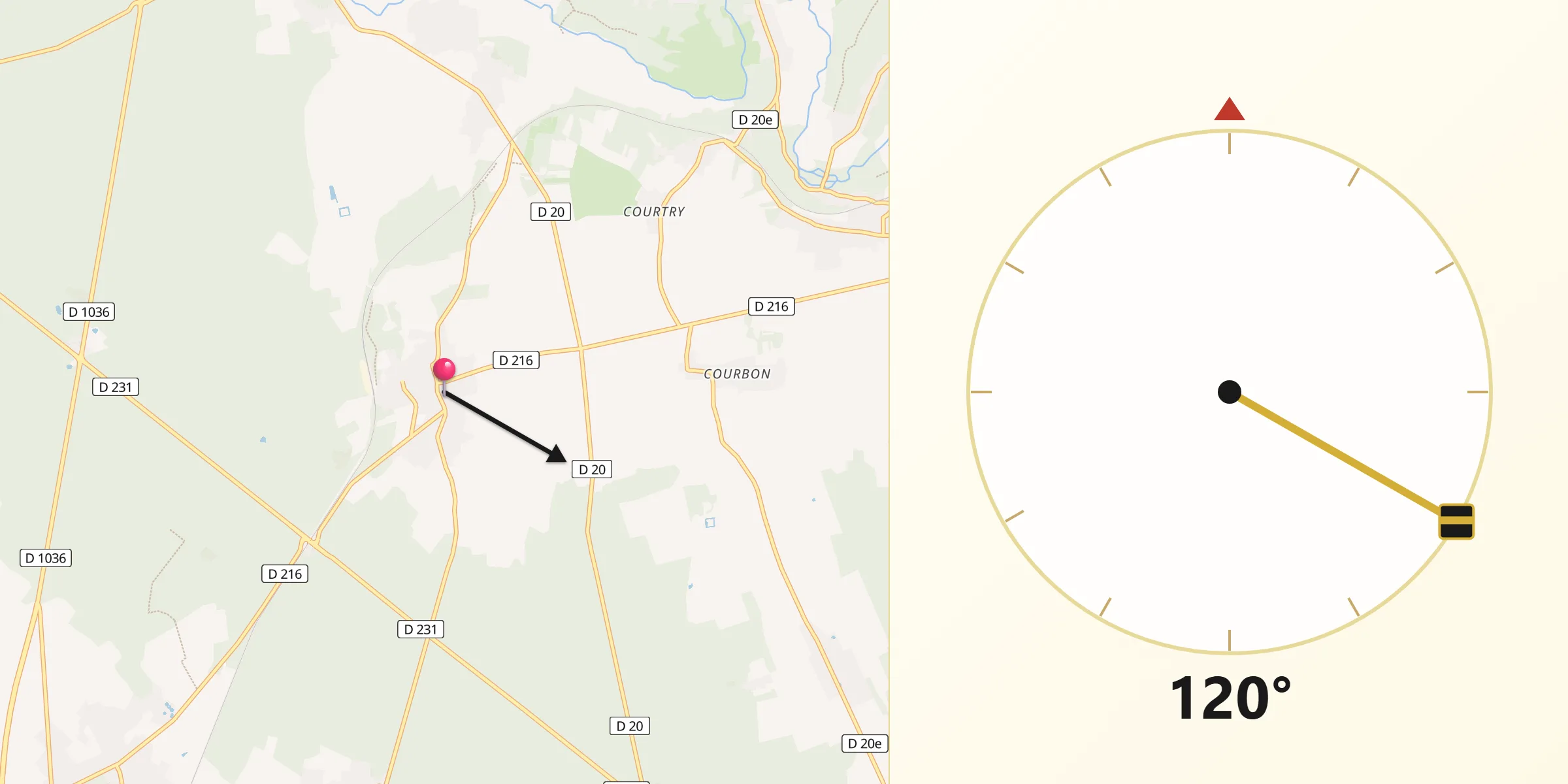 Direction vers la Qibla depuis Mortcerf