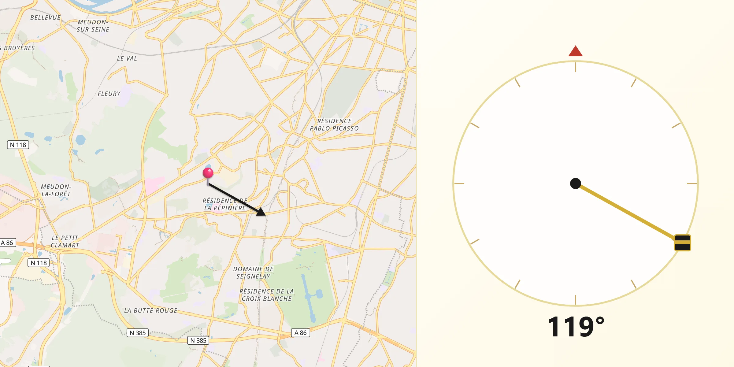 Direction vers la Qibla depuis Le Plessis-Robinson