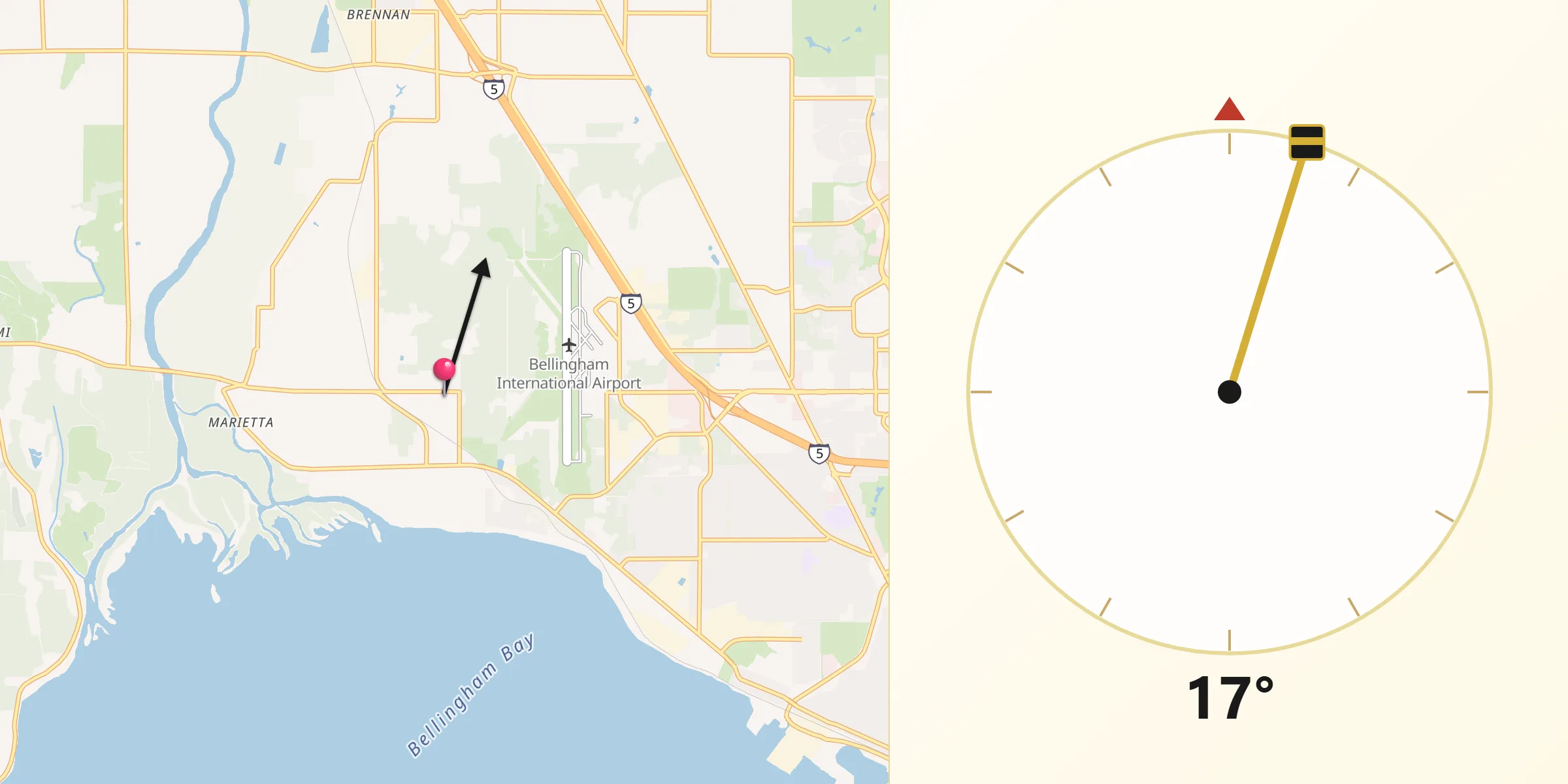 Qibla Direction from Marietta-Alderwood