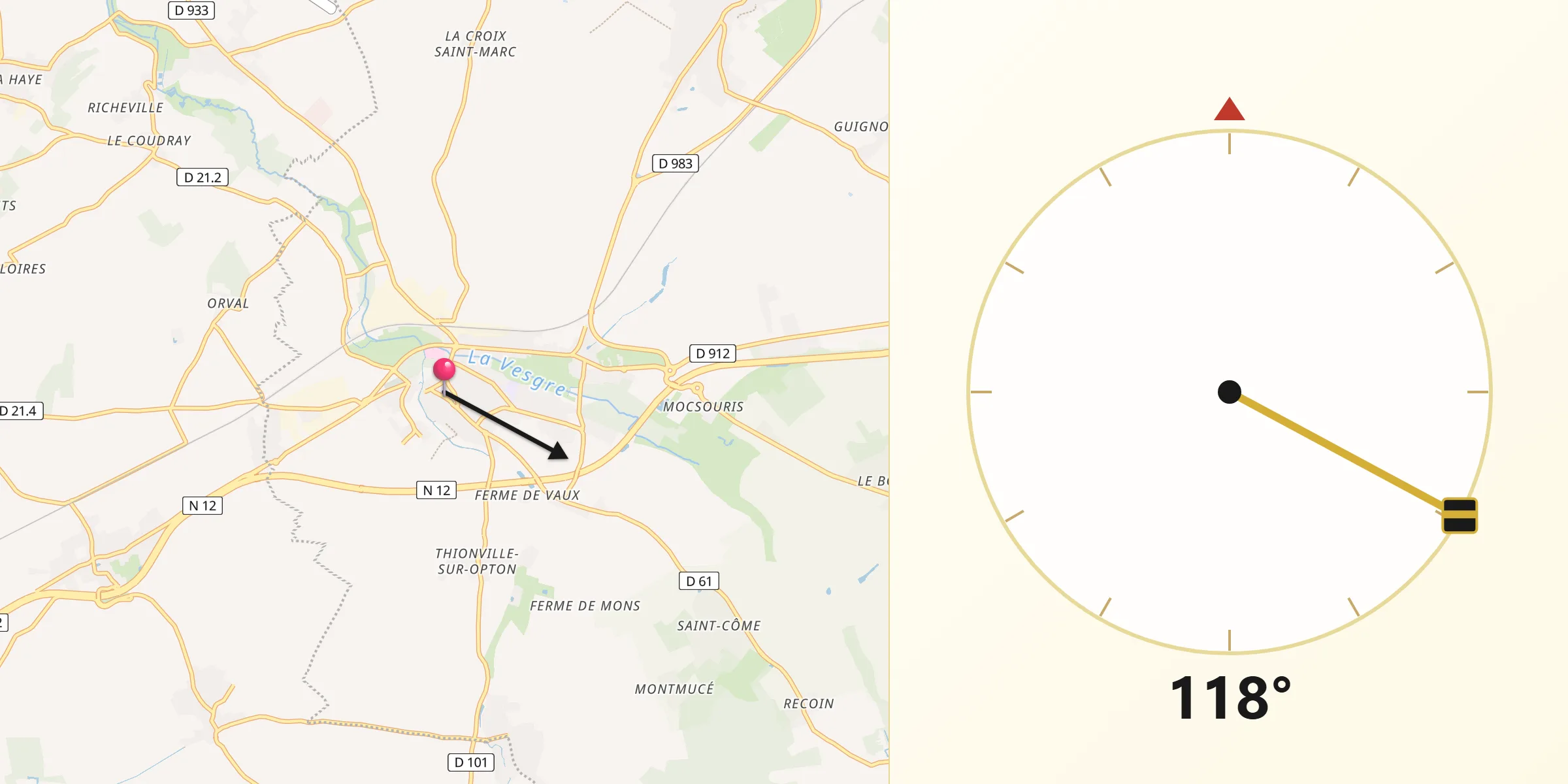 Direction vers la Qibla depuis Houdan