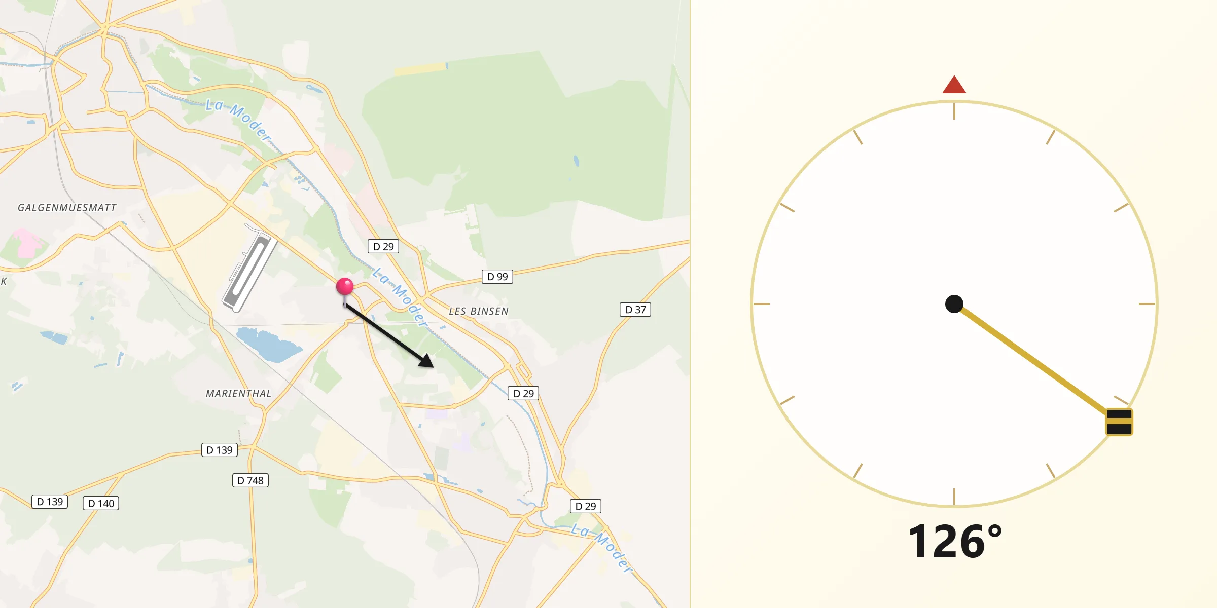 Direction vers la Qibla depuis Kaltenhouse