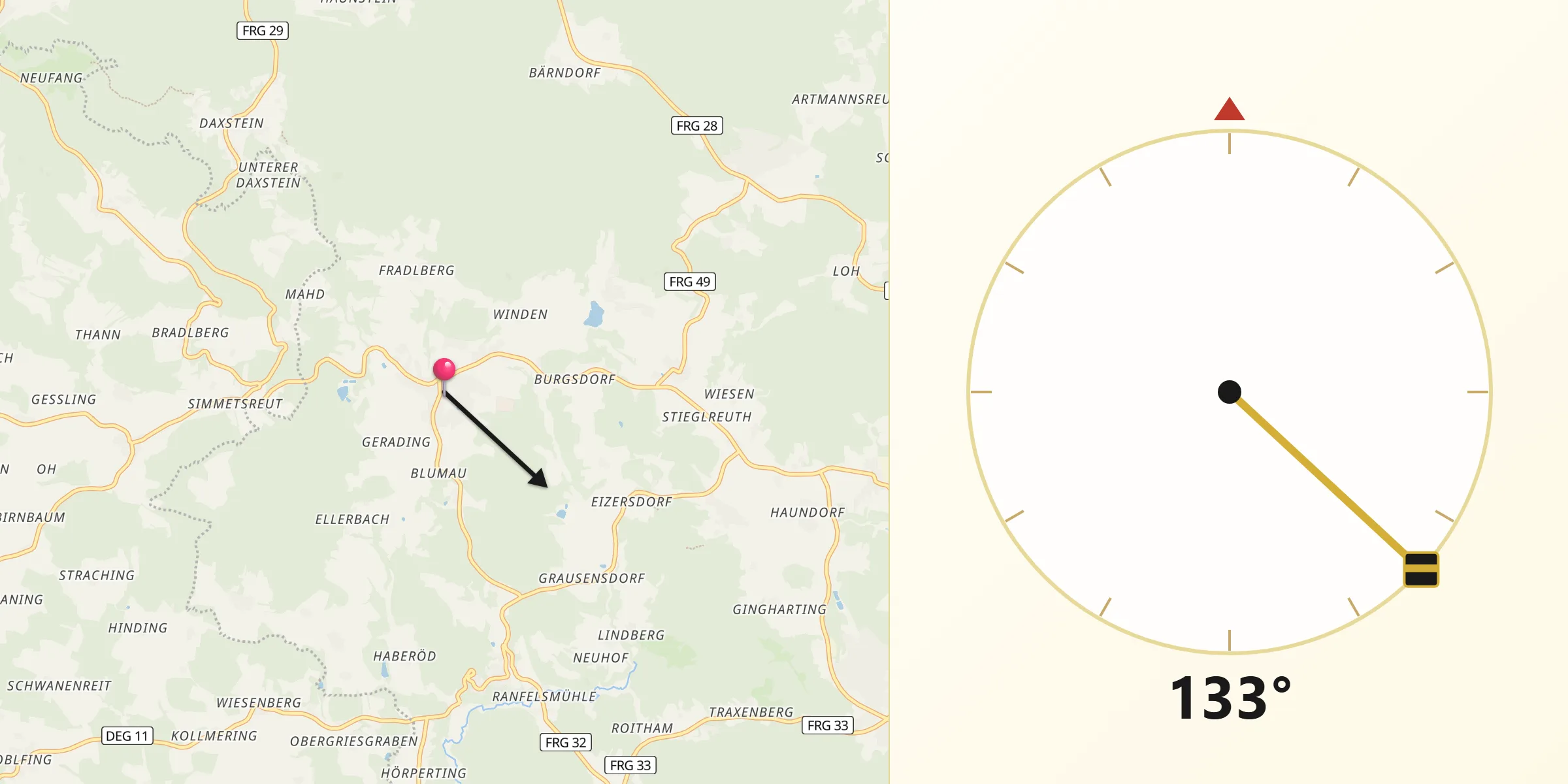 Qibla-Richtung von Zenting
