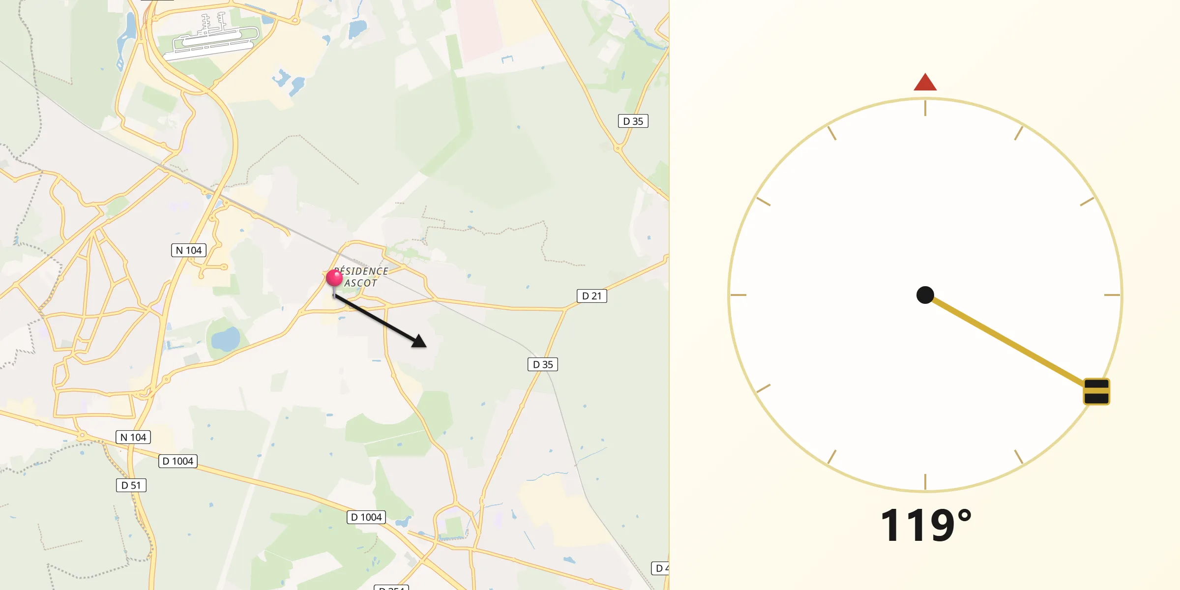 Direction vers la Qibla depuis Roissy-en-Brie