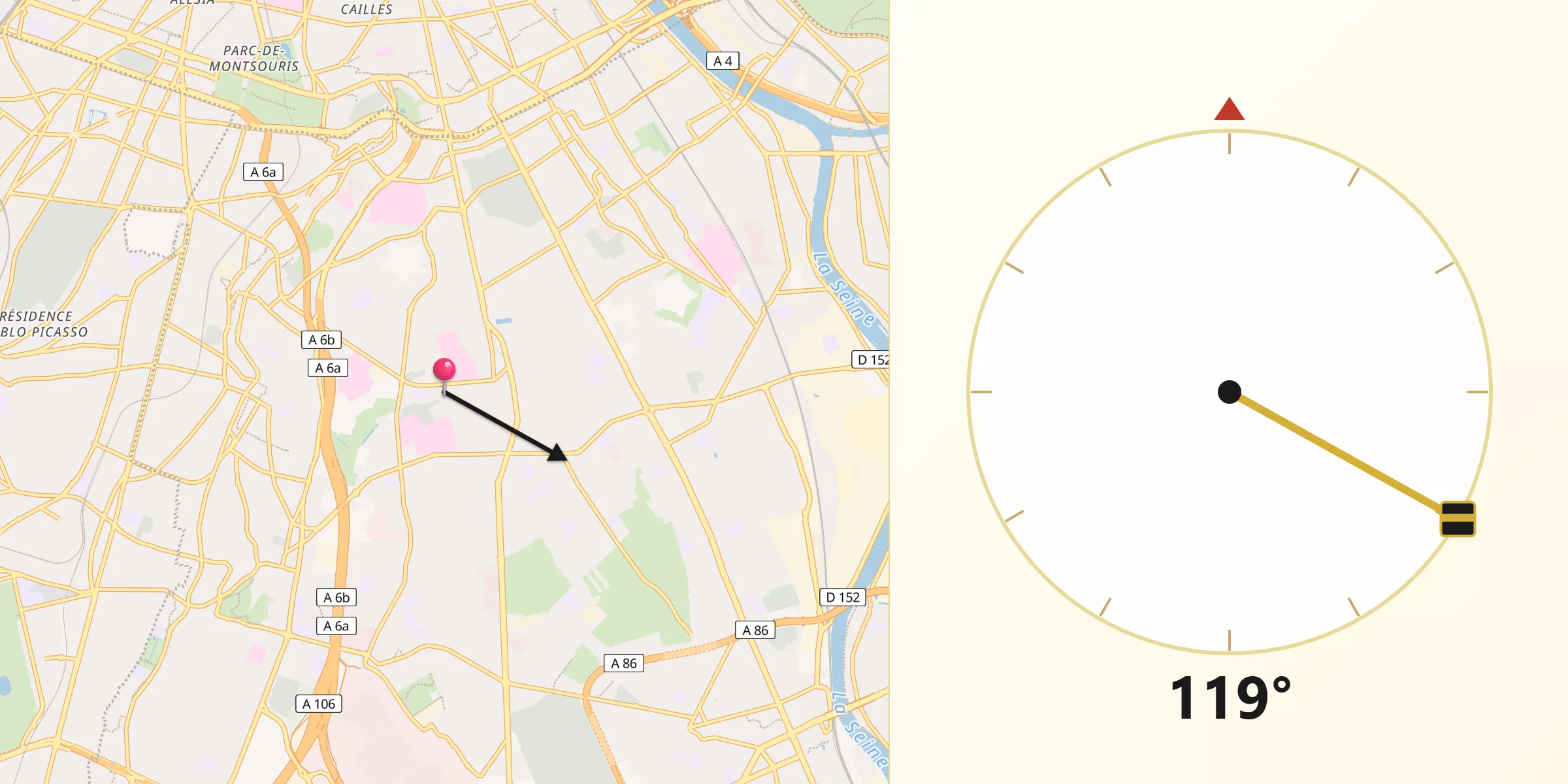 Direction vers la Qibla depuis Villejuif