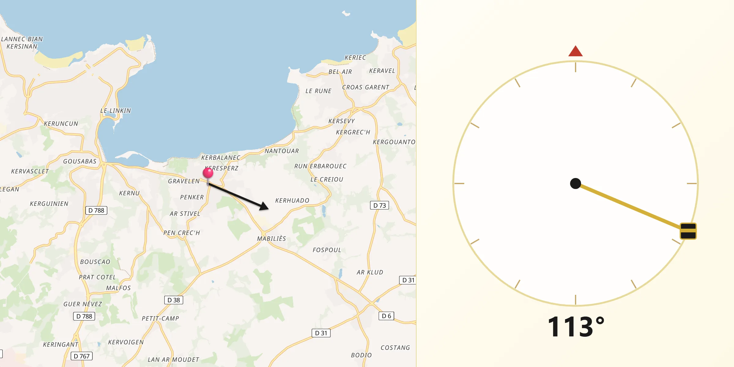 Direction vers la Qibla depuis Louannec