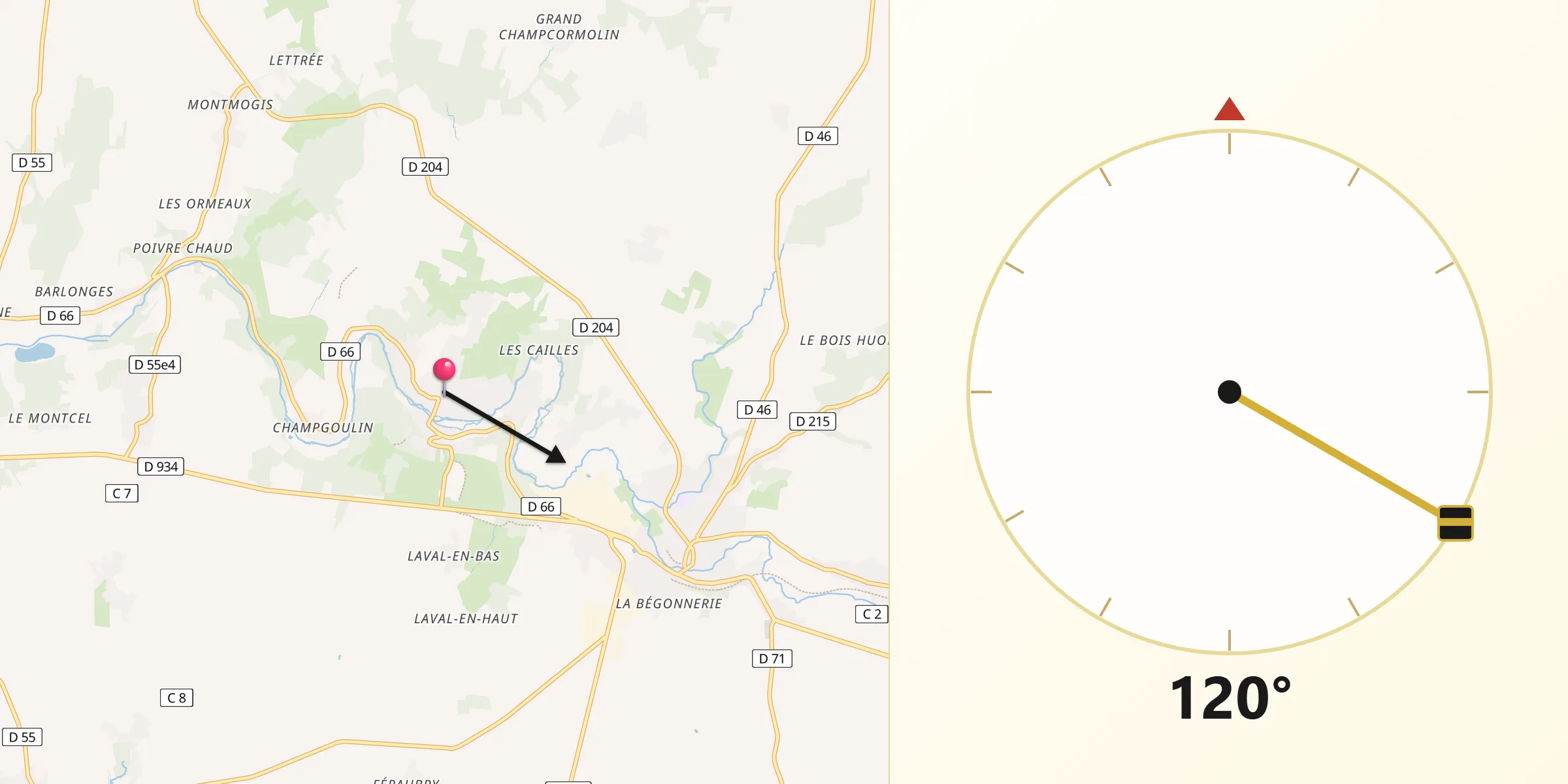 Direction vers la Qibla depuis Jouy-sur-Morin