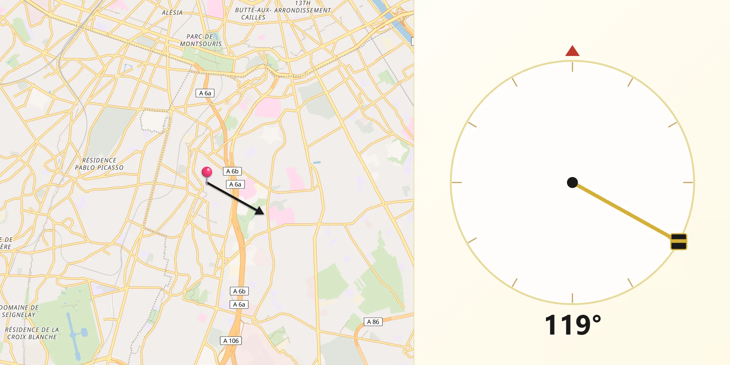 Direction vers la Qibla depuis Cachan