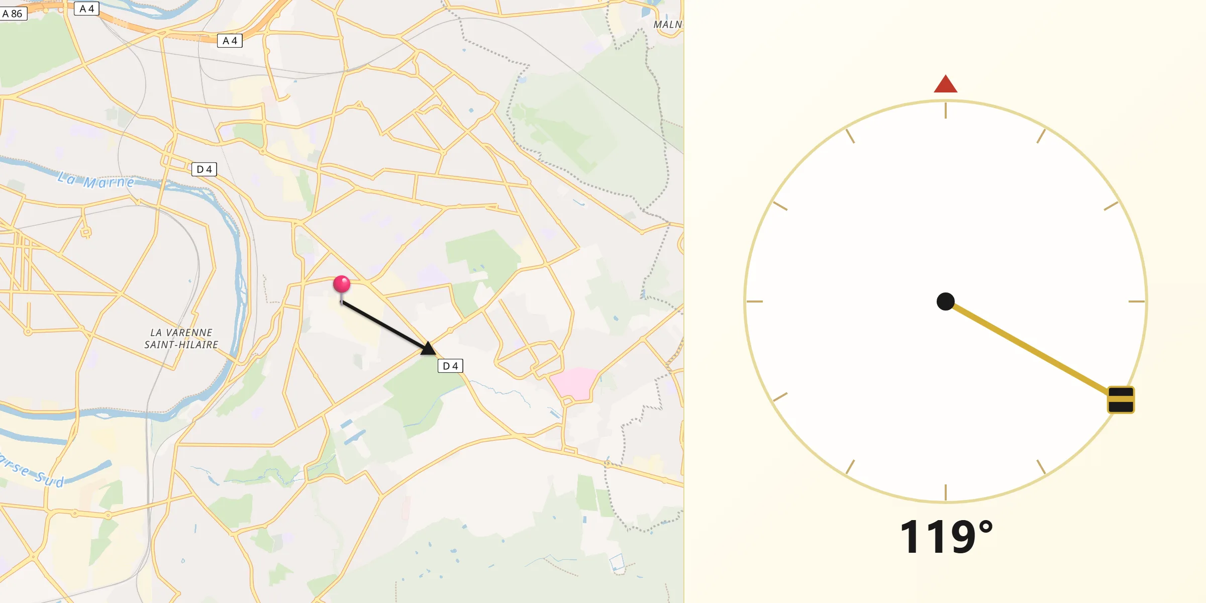 Direction vers la Qibla depuis Chennevières-sur-Marne